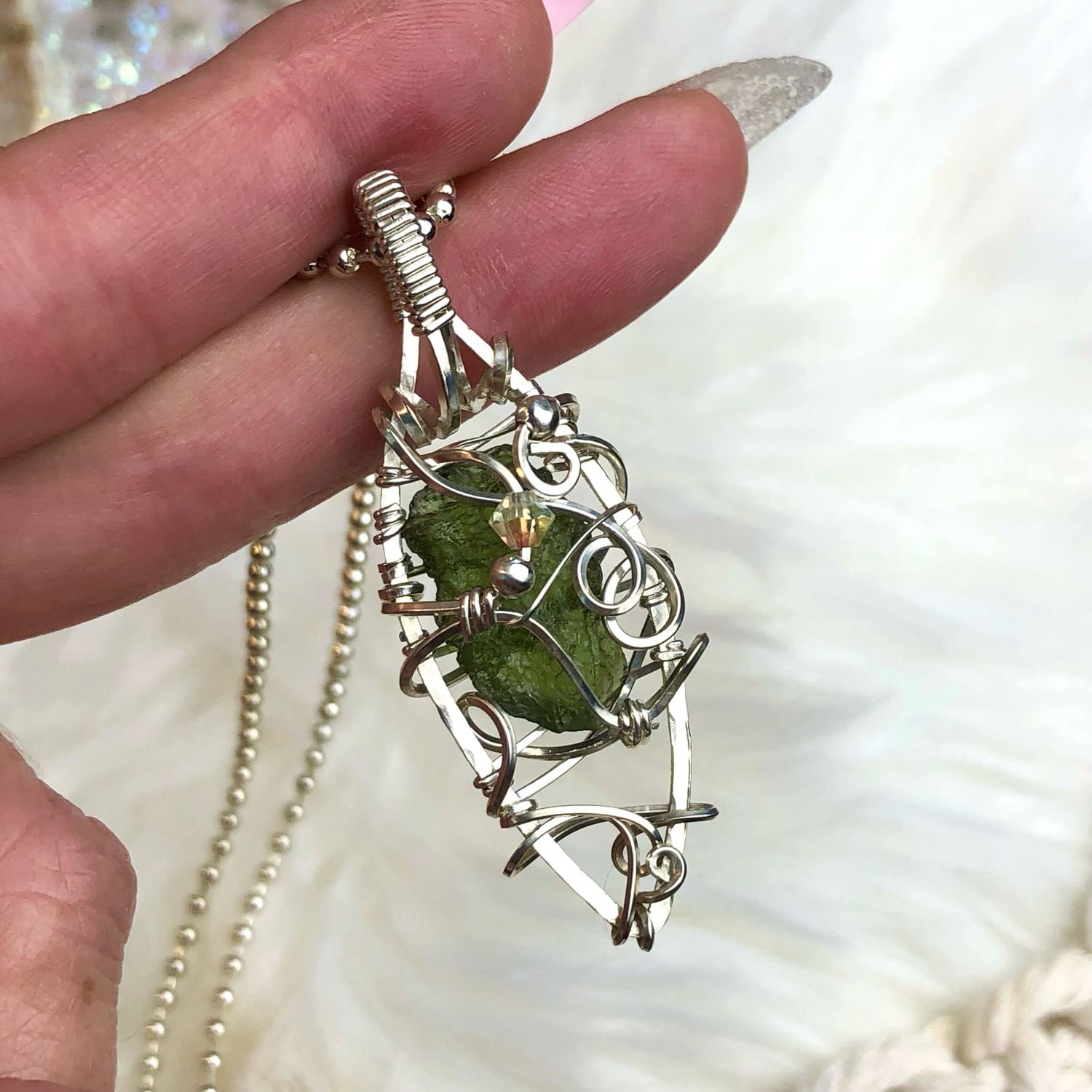 MOLDAVITE (1.58 Grams) - Sterling Silver - Gemstone Crystal Therapy Pendant