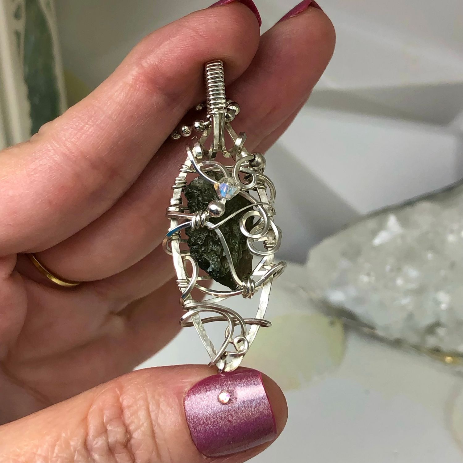 MOLDAVITE (1.58 Grams) - Sterling Silver - Gemstone Crystal Therapy Pendant