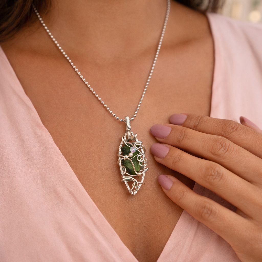 MOLDAVITE (1.58 Grams) - Sterling Silver - Gemstone Crystal Therapy Pendant