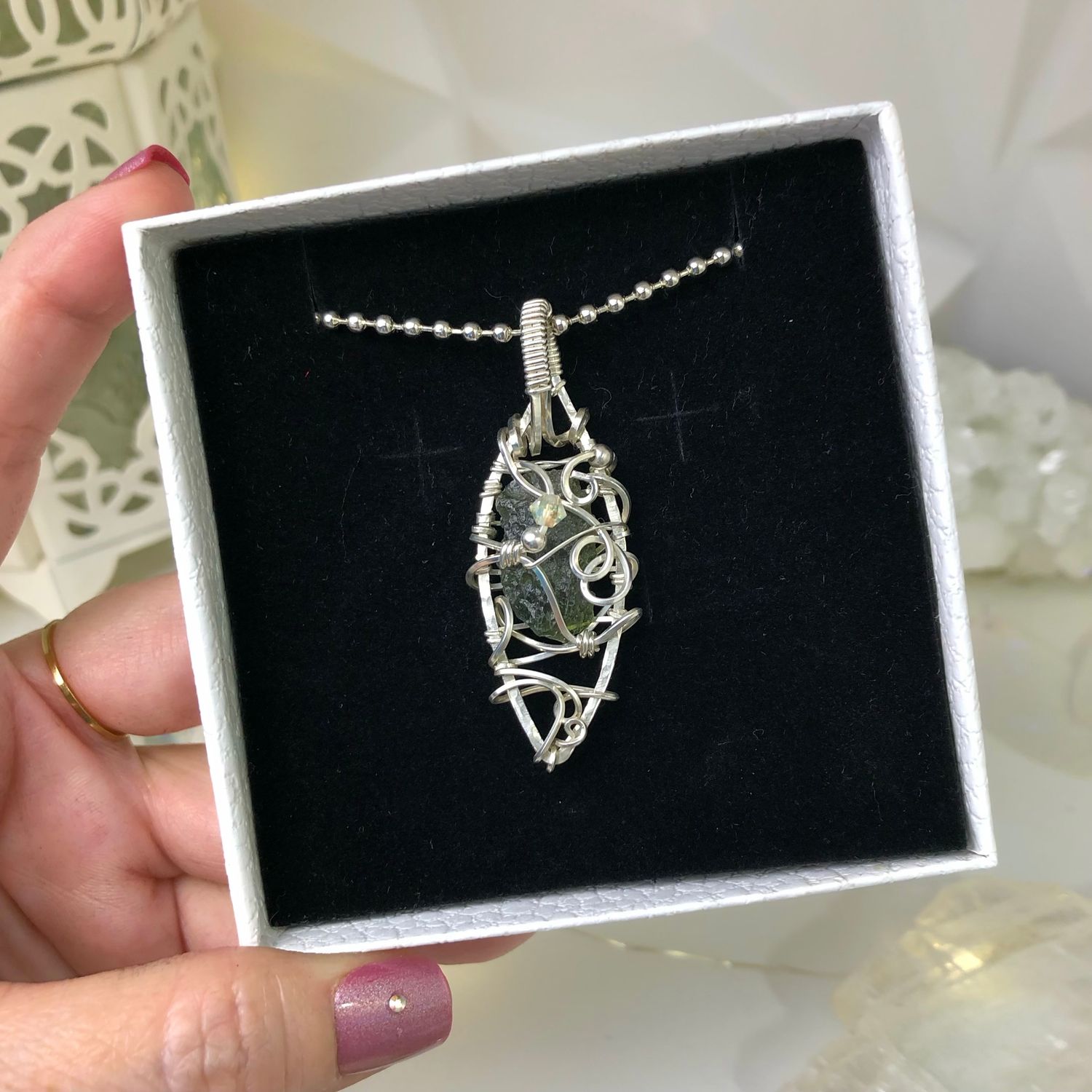 MOLDAVITE (1.58 Grams) - Sterling Silver - Gemstone Crystal Therapy Pendant