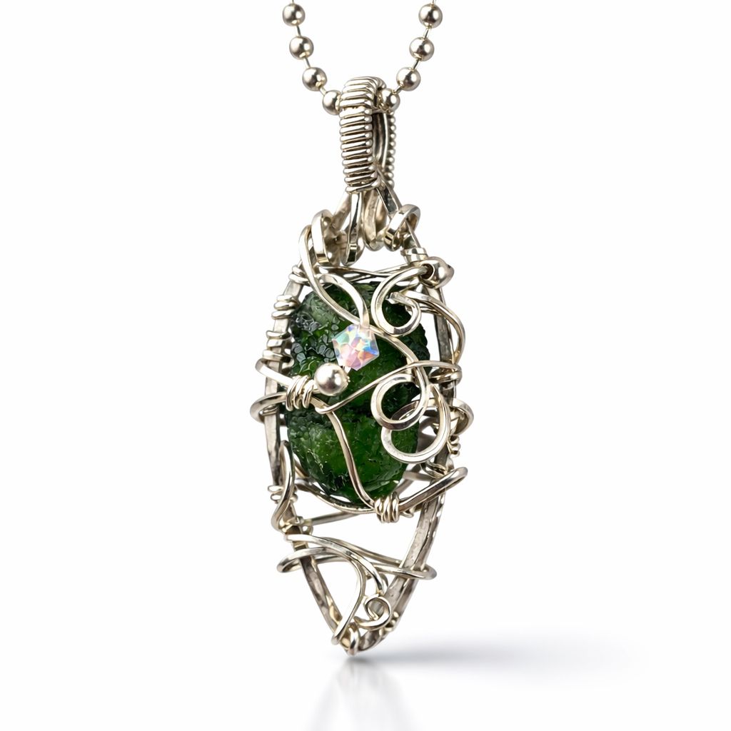 MOLDAVITE (1.58 Grams) - Sterling Silver - Gemstone Crystal Therapy Pendant MOLDAVITE (1.58 Grams) - Sterling Silver - Gemstone Crystal Therapy Pendant