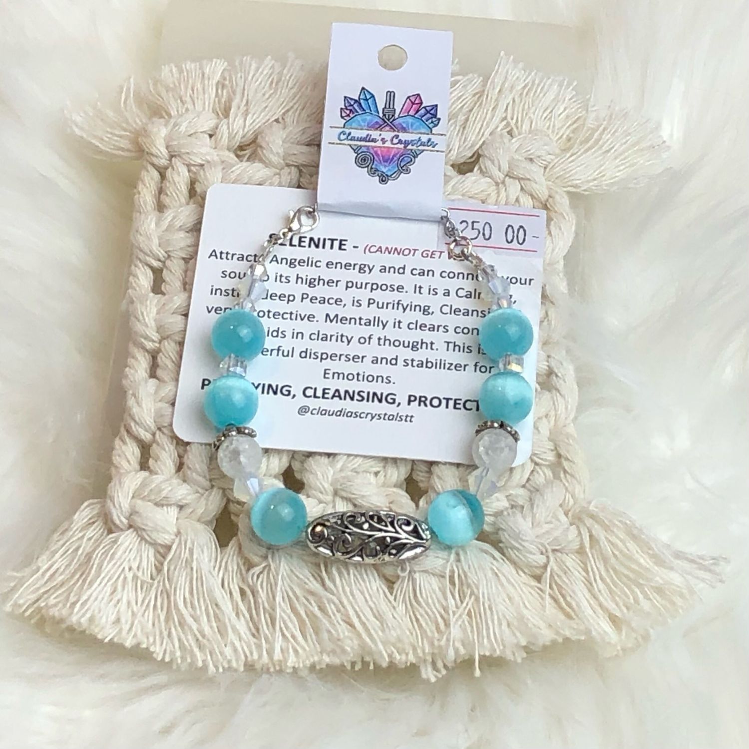 SELENITE (dyed) - Gemstone Adjustable Bracelet - Silver Plated