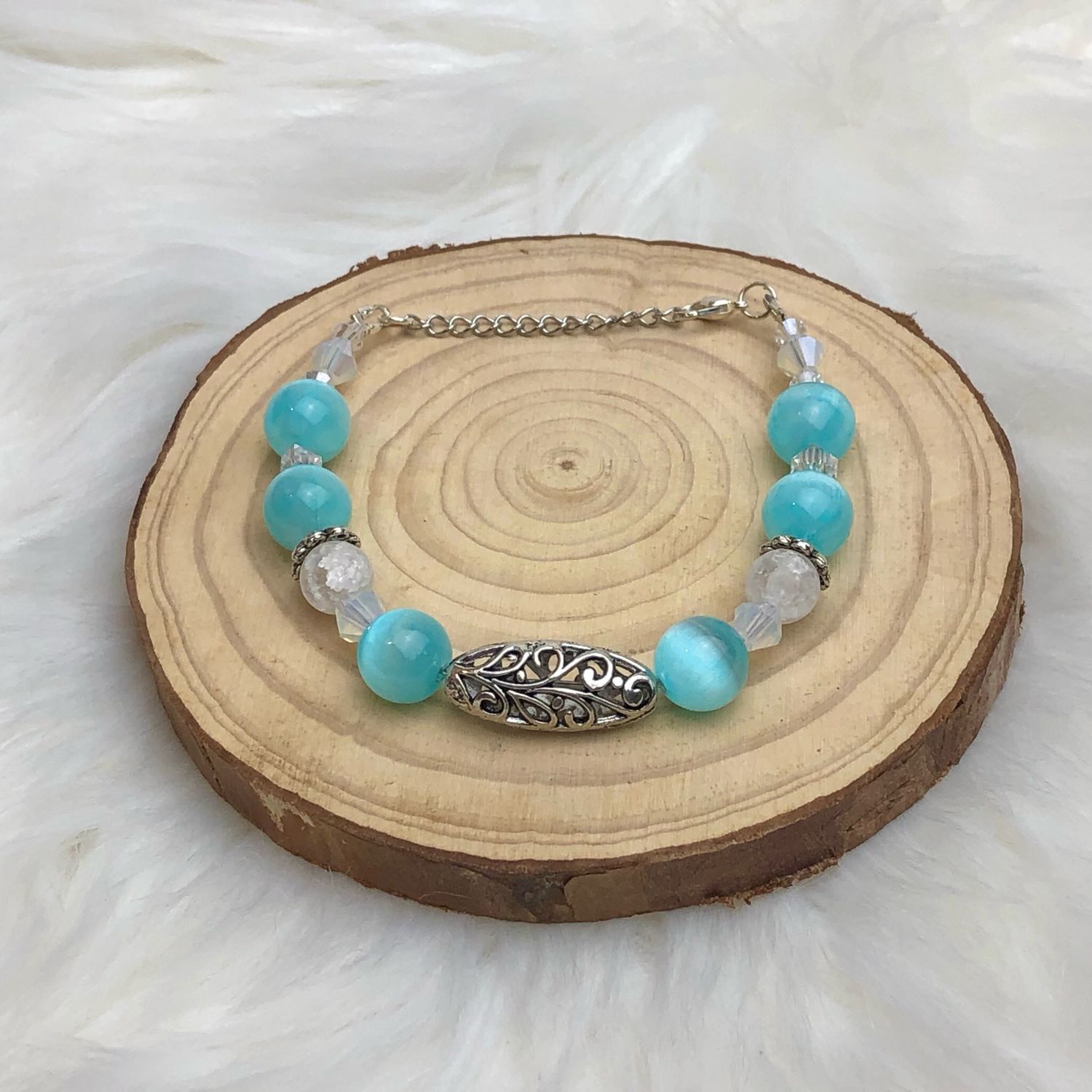 SELENITE (dyed) - Gemstone Adjustable Bracelet - Silver Plated