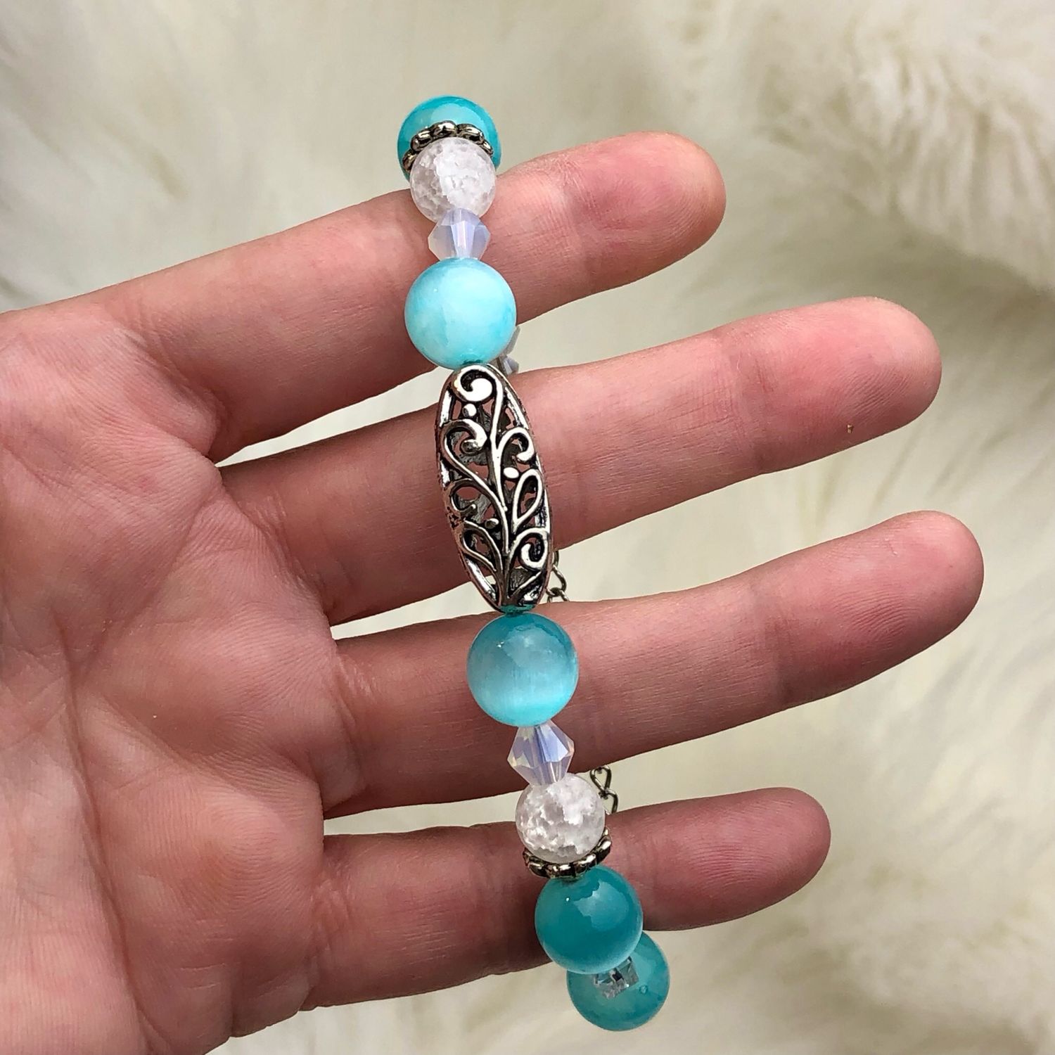 SELENITE (dyed) - Gemstone Adjustable Bracelet - Silver Plated