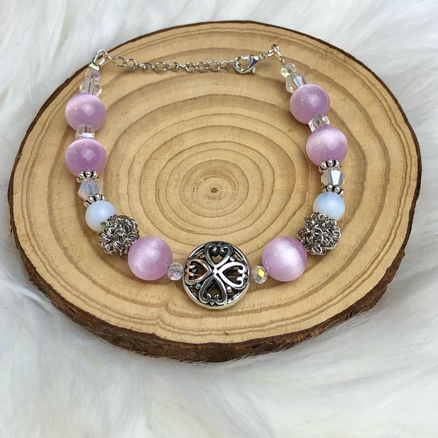 SELENITE (dyed) - Gemstone Adjustable Bracelet - Silver Plated