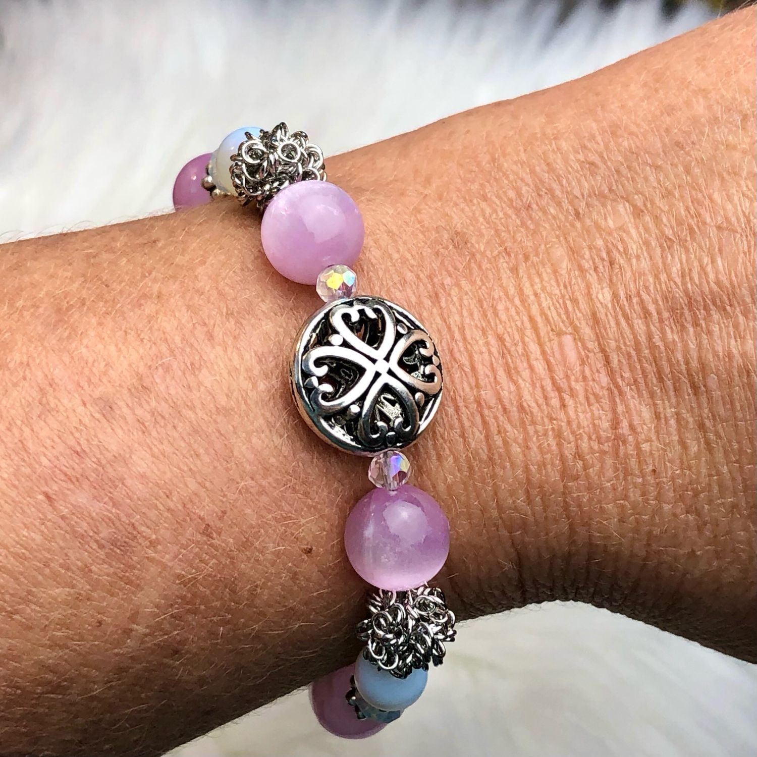 SELENITE (dyed) - Gemstone Adjustable Bracelet - Silver Plated