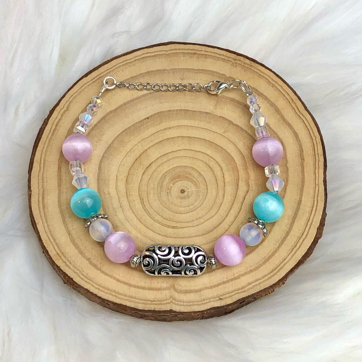 SELENITE (dyed) - Gemstone Adjustable Bracelet - Silver Plated