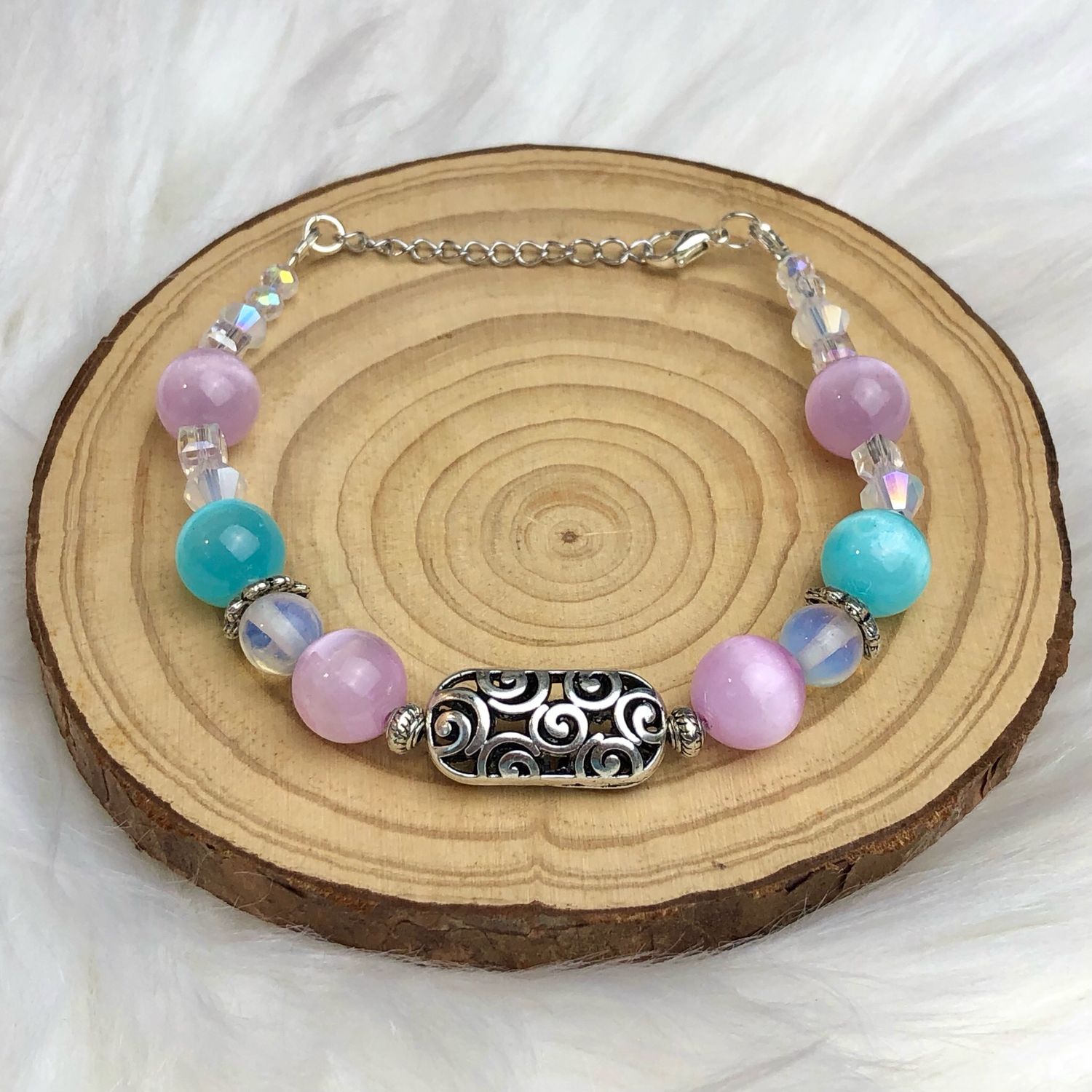 SELENITE (dyed) - Gemstone Adjustable Bracelet - Silver Plated