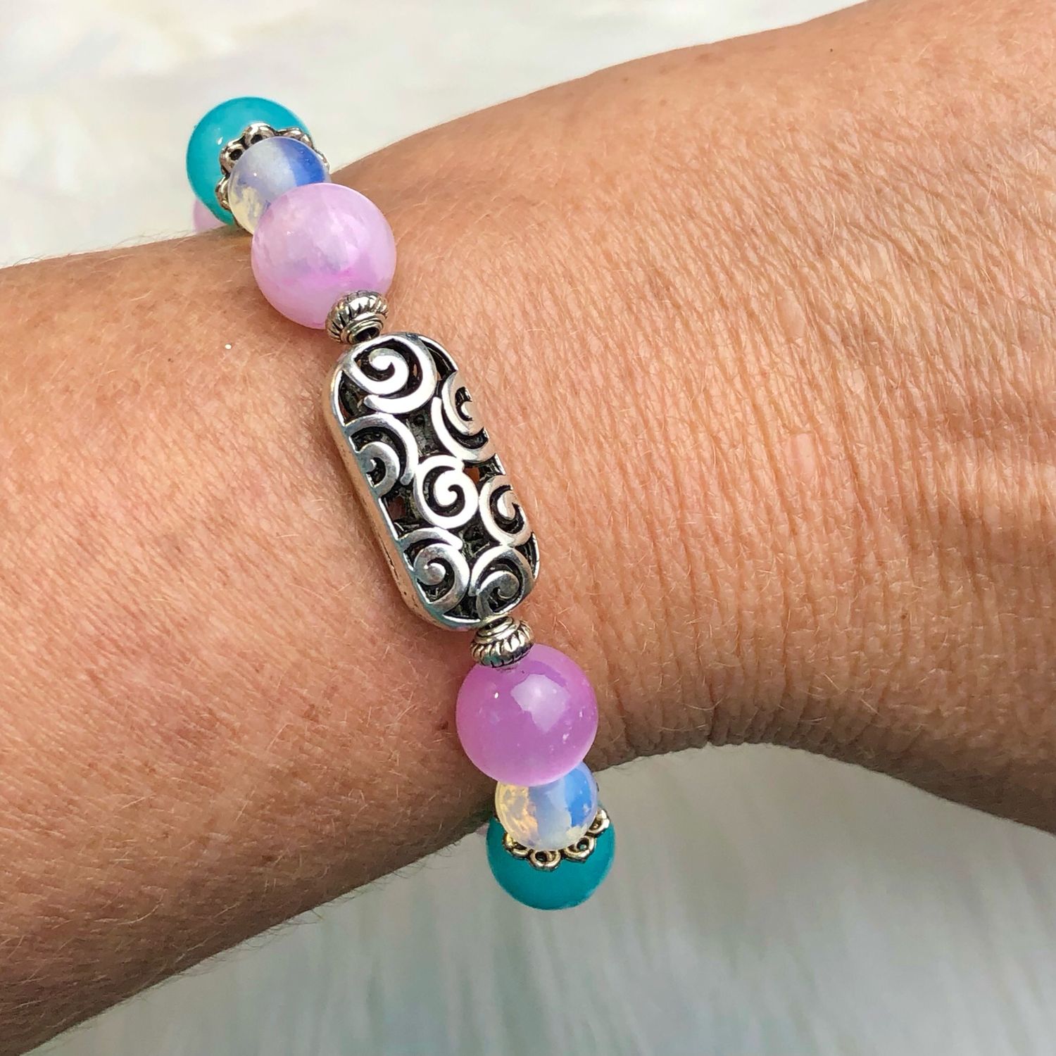 SELENITE (dyed) - Gemstone Adjustable Bracelet - Silver Plated