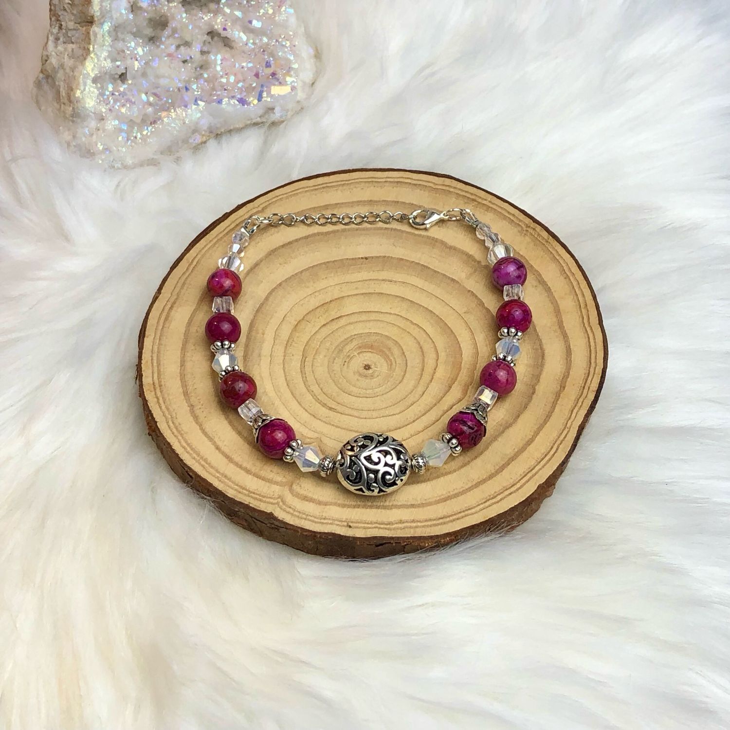 PINK CRAZY LACE AGATE - Gemstone Adjustable Bracelet