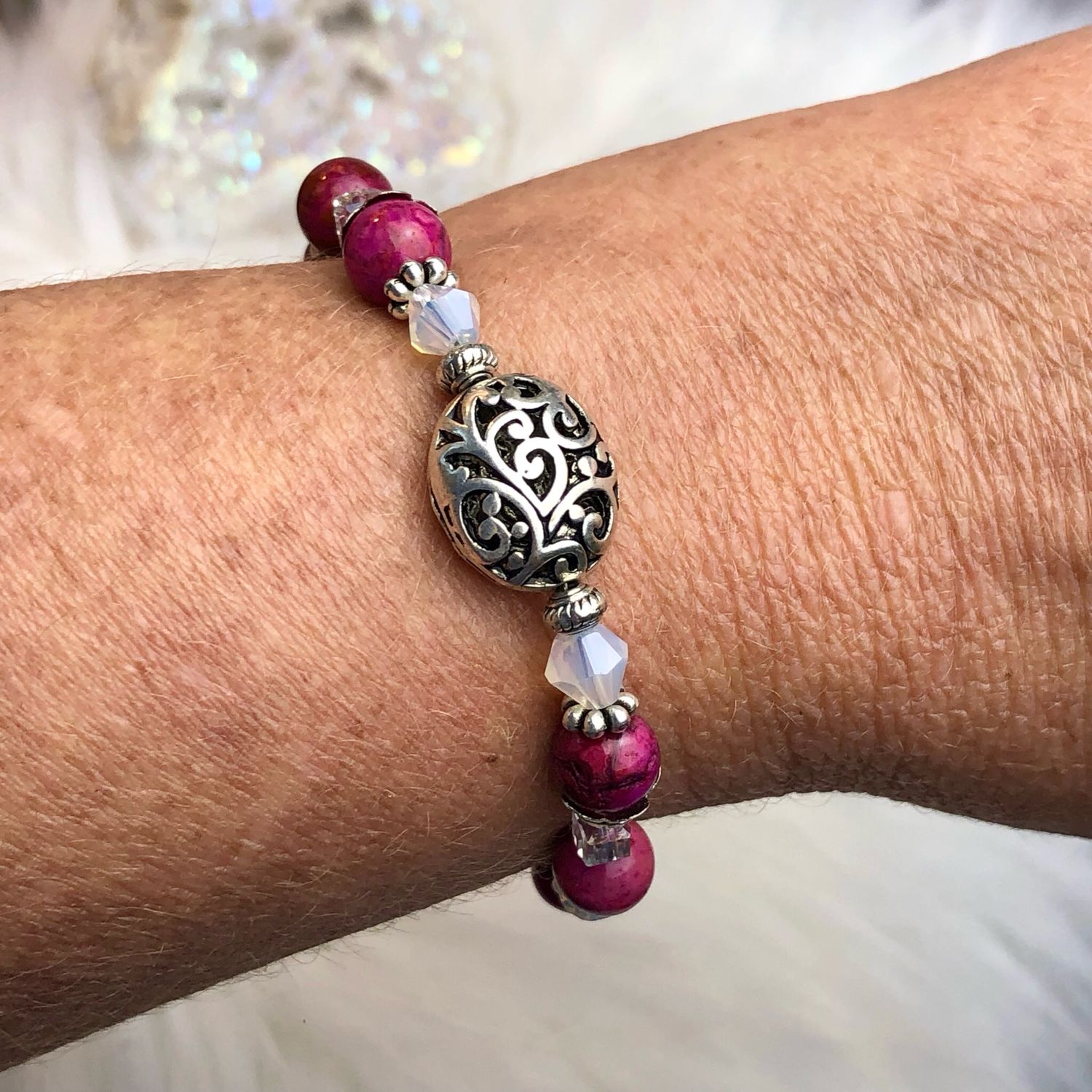 PINK CRAZY LACE AGATE - Gemstone Adjustable Bracelet