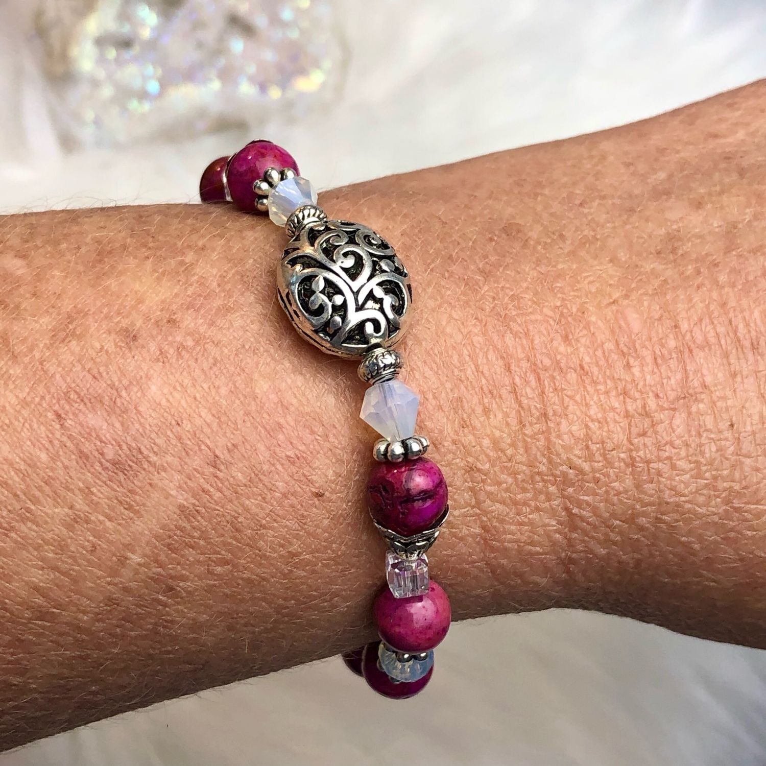 PINK CRAZY LACE AGATE - Gemstone Adjustable Bracelet