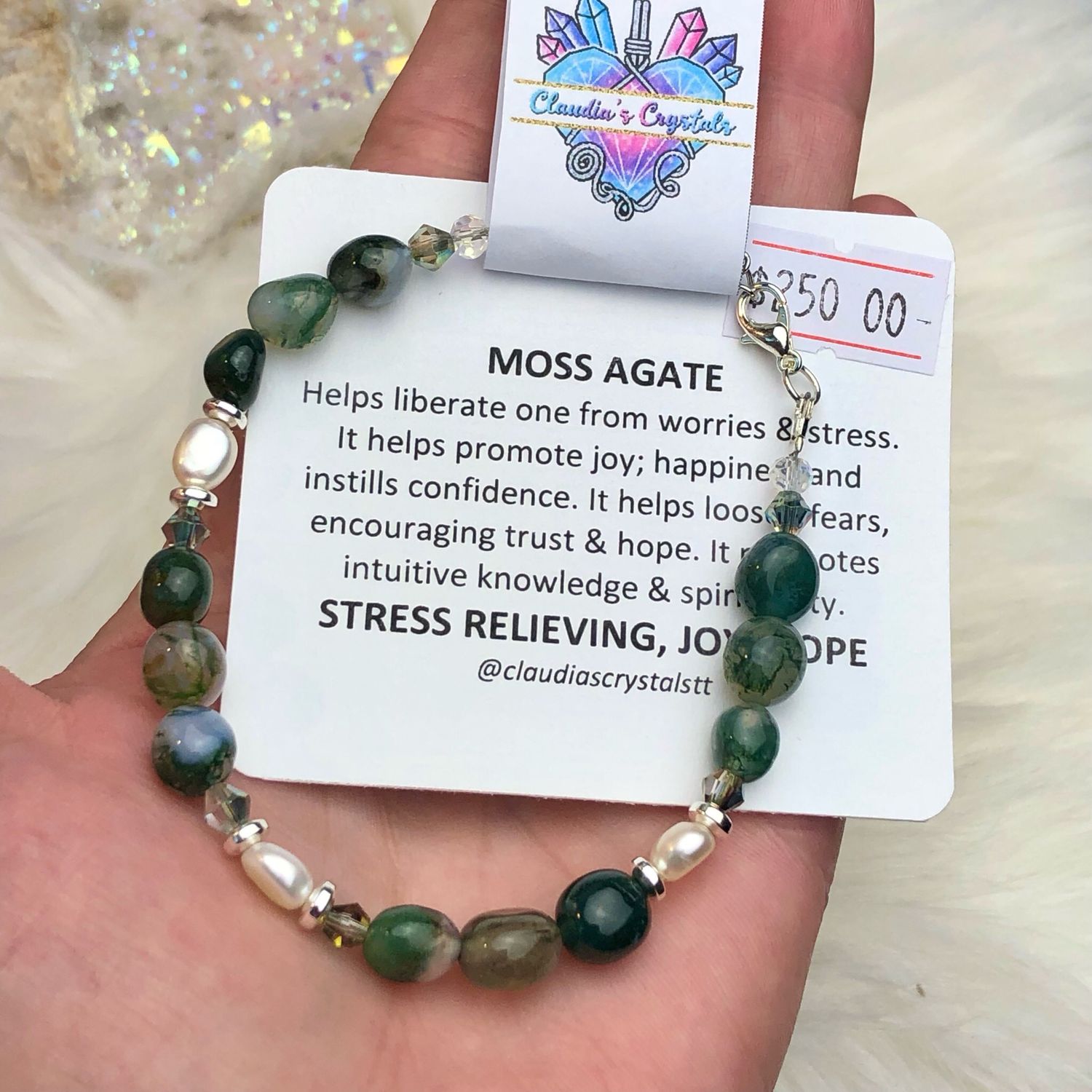 MOSS AGATE - Gemstone Adjustable Bracelet - Silver Plated