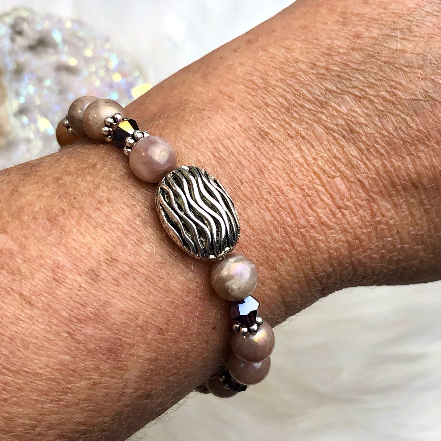 AURA SUNSTONE - Gemstone Adjustable Bracelet - Silver Plated