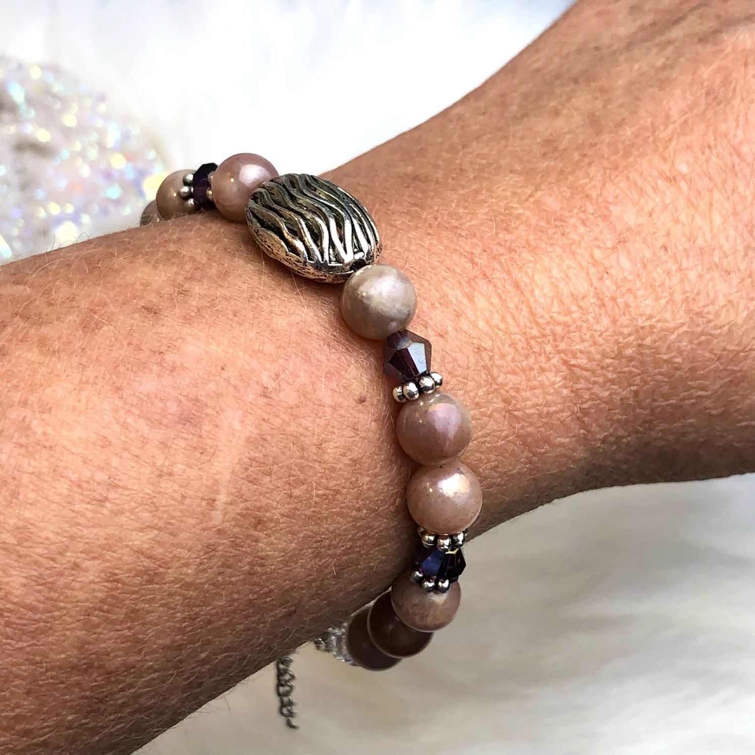 AURA SUNSTONE - Gemstone Adjustable Bracelet - Silver Plated