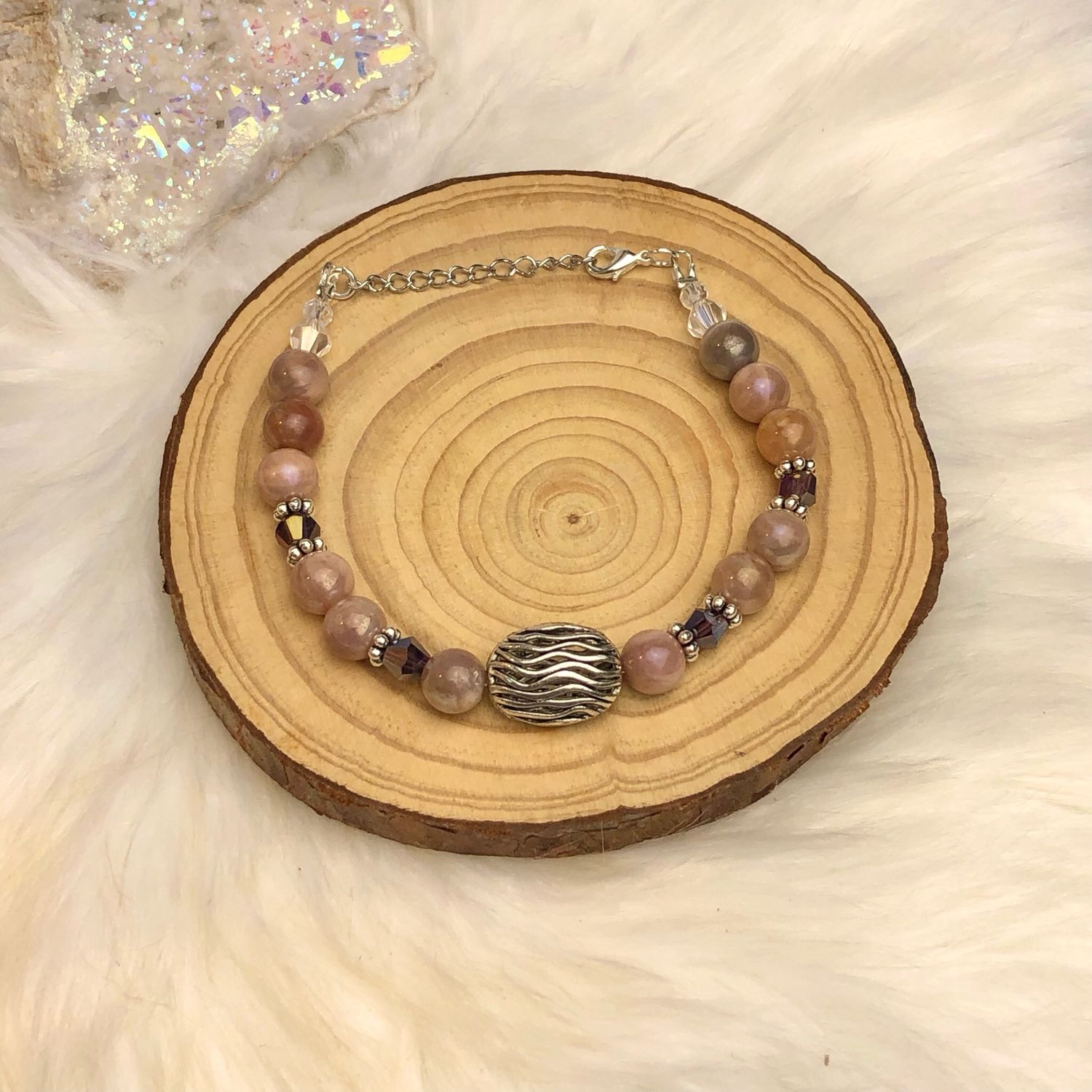 AURA SUNSTONE - Gemstone Adjustable Bracelet - Silver Plated