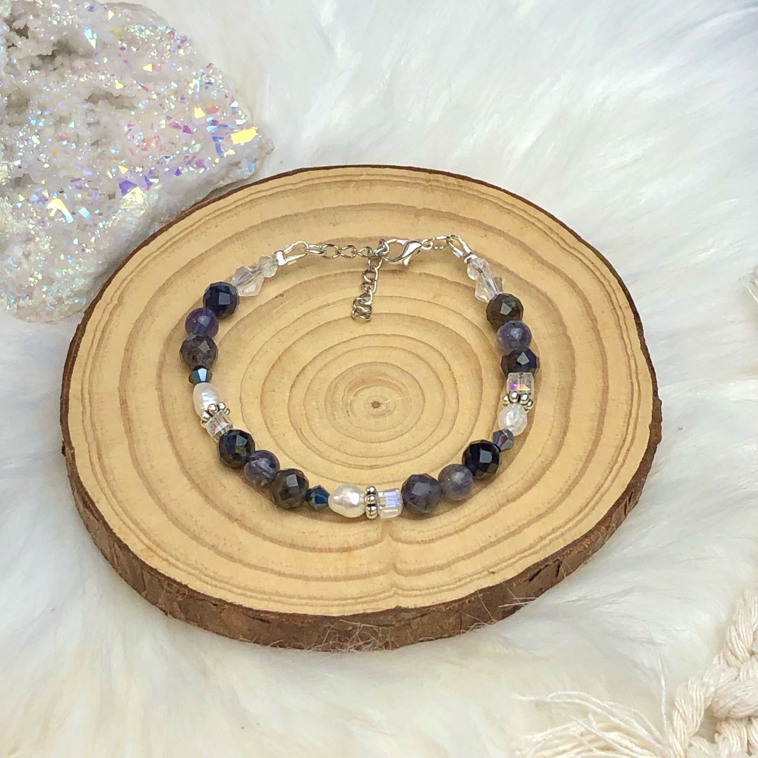 IOLITE (Water Sapphire) - Gemstone Adjustable Bracelet - Silver Plated