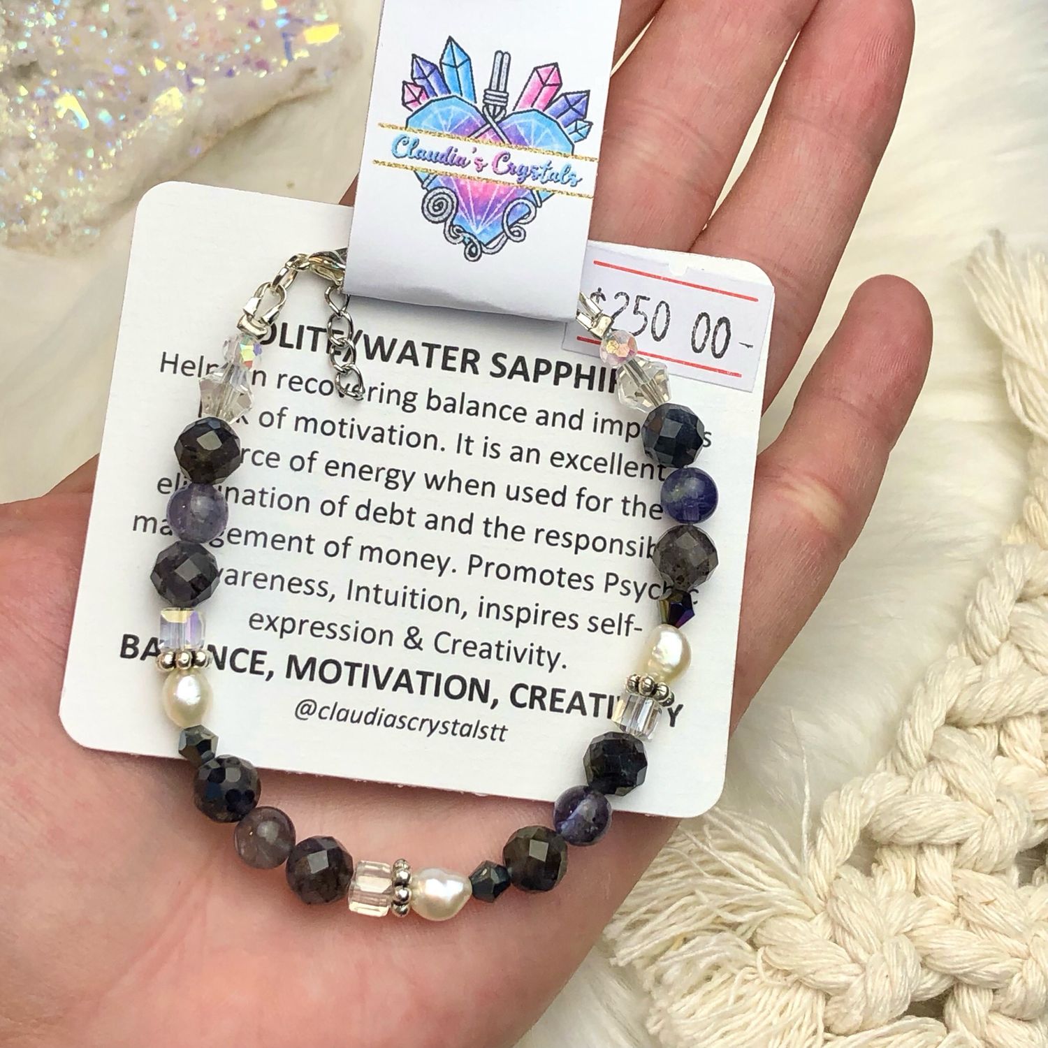 IOLITE (Water Sapphire) - Gemstone Adjustable Bracelet - Silver Plated
