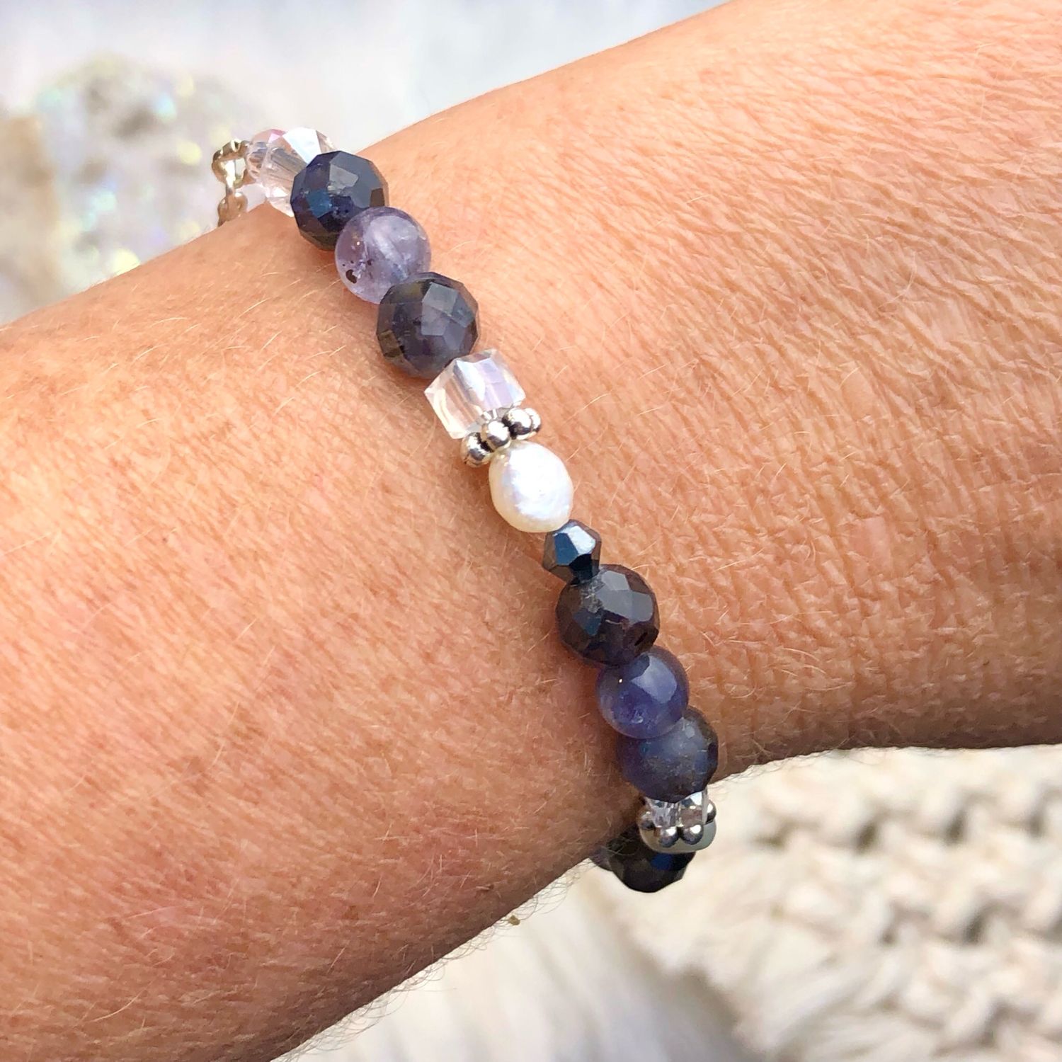 IOLITE (Water Sapphire) - Gemstone Adjustable Bracelet - Silver Plated