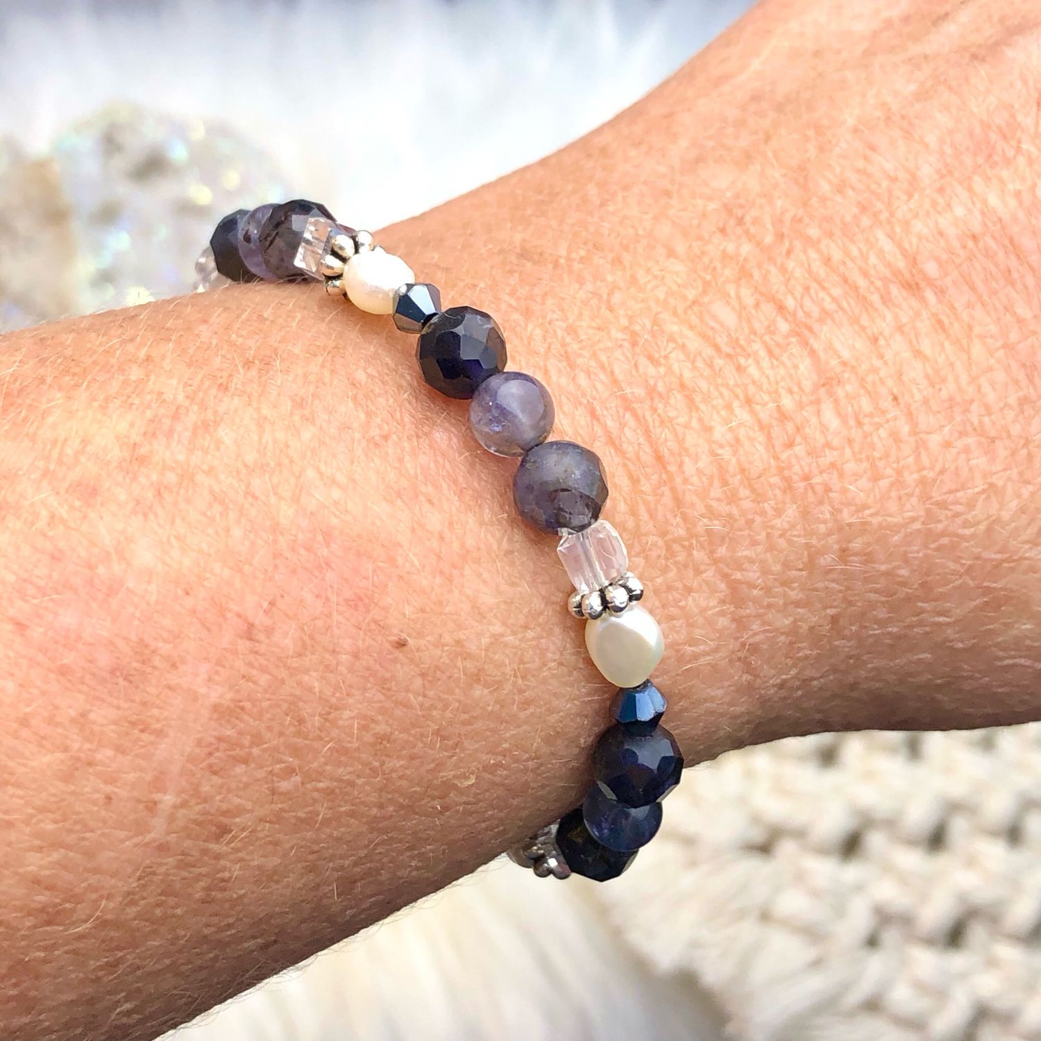 IOLITE (Water Sapphire) - Gemstone Adjustable Bracelet - Silver Plated