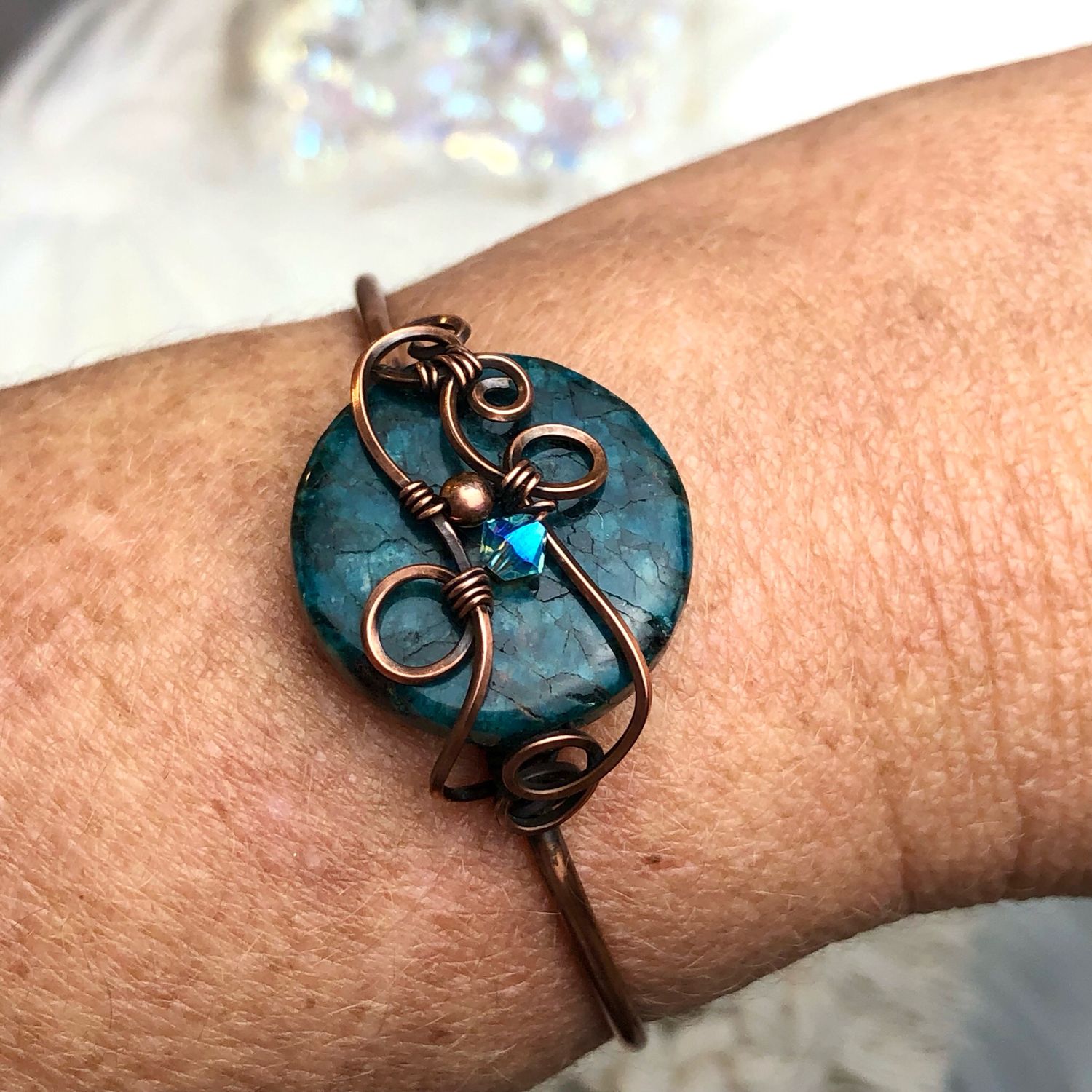 FELDSPATH - Gemstone Adjustable Copper Bangle