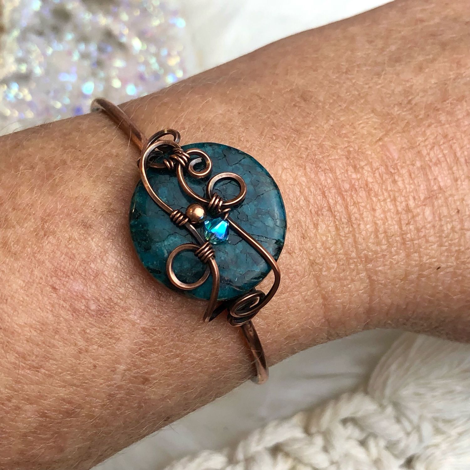 FELDSPATH - Gemstone Adjustable Copper Bangle