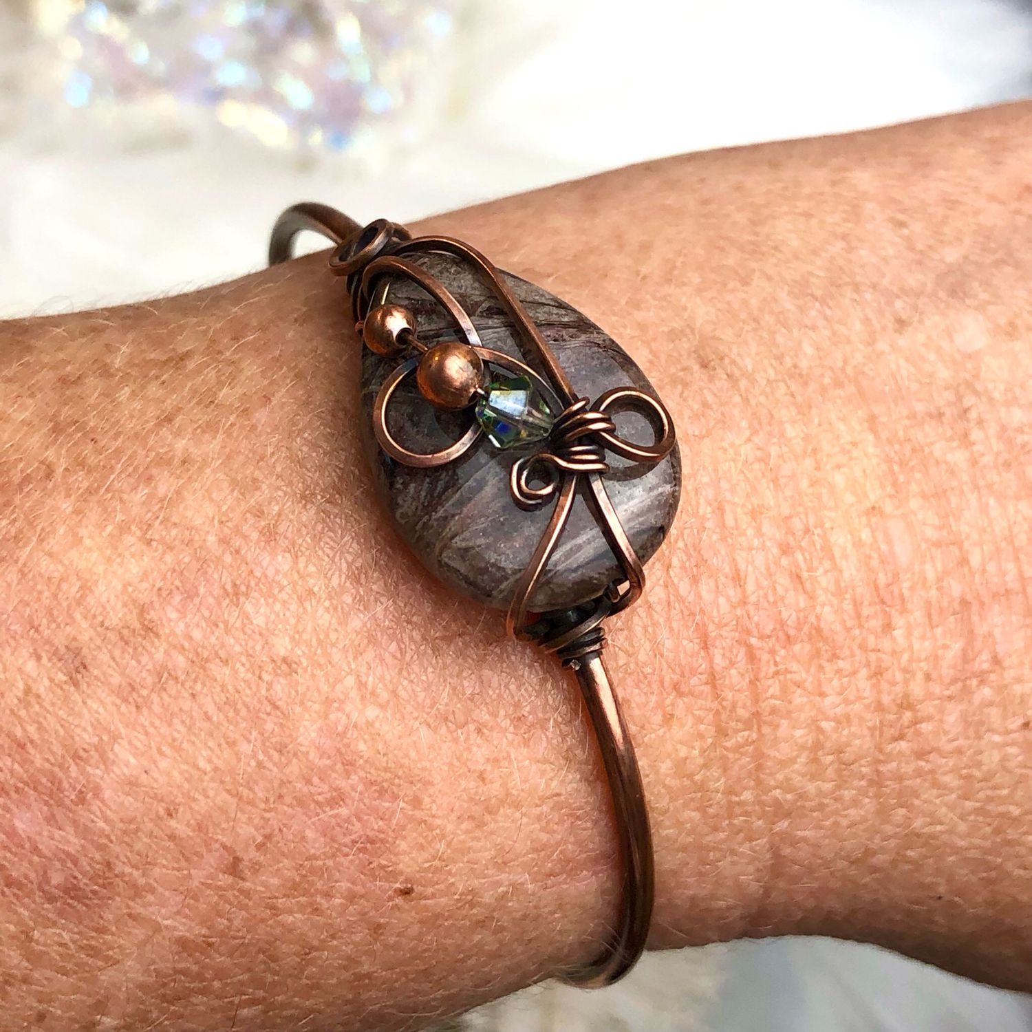 NEEDLE JASPER - Gemstone Adjustable Copper Bangle