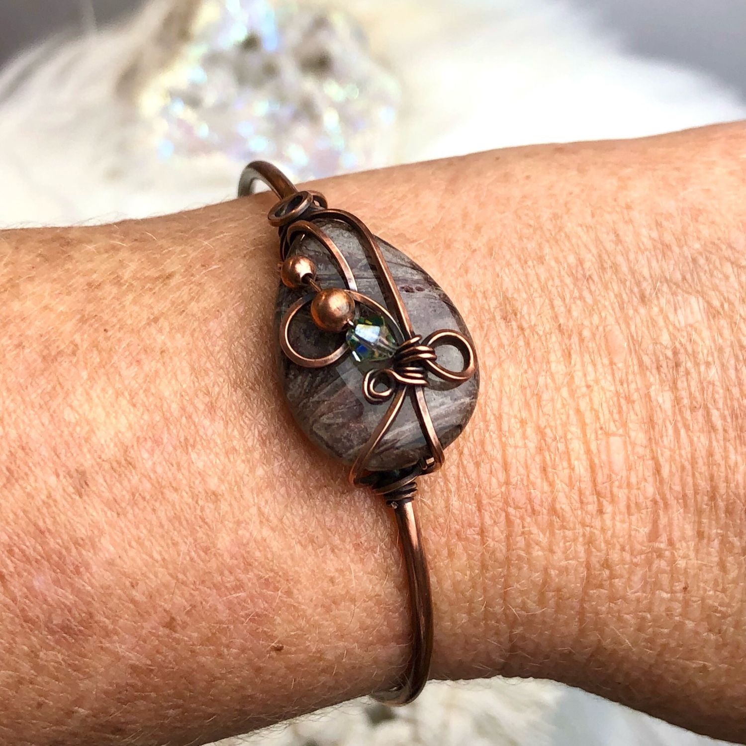 NEEDLE JASPER - Gemstone Adjustable Copper Bangle