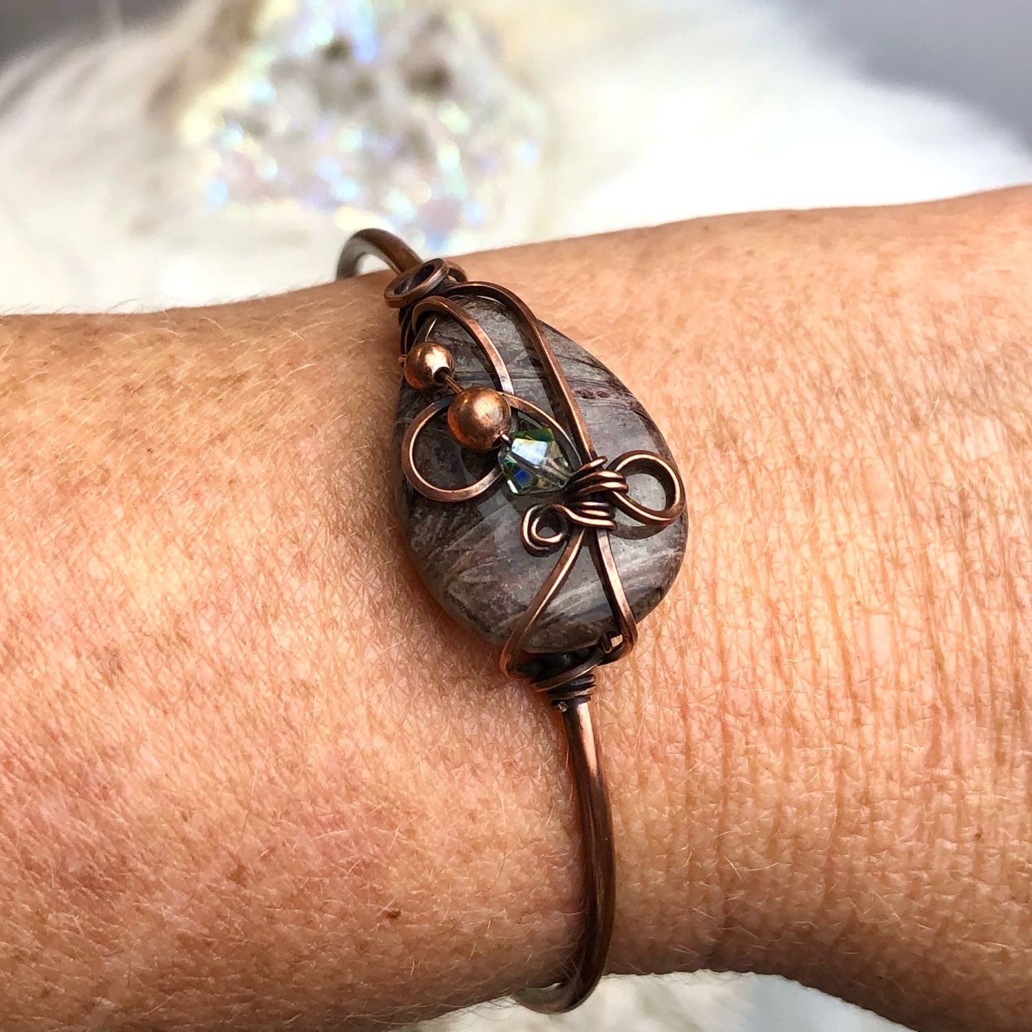 NEEDLE JASPER - Gemstone Adjustable Copper Bangle
