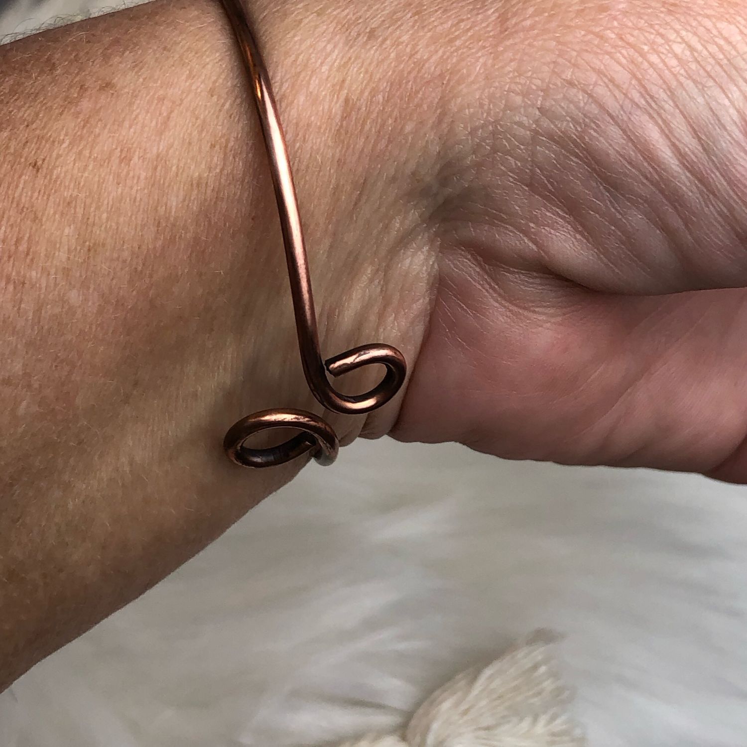 BLUE HOWLITE - Gemstone Adjustable Copper Bangle