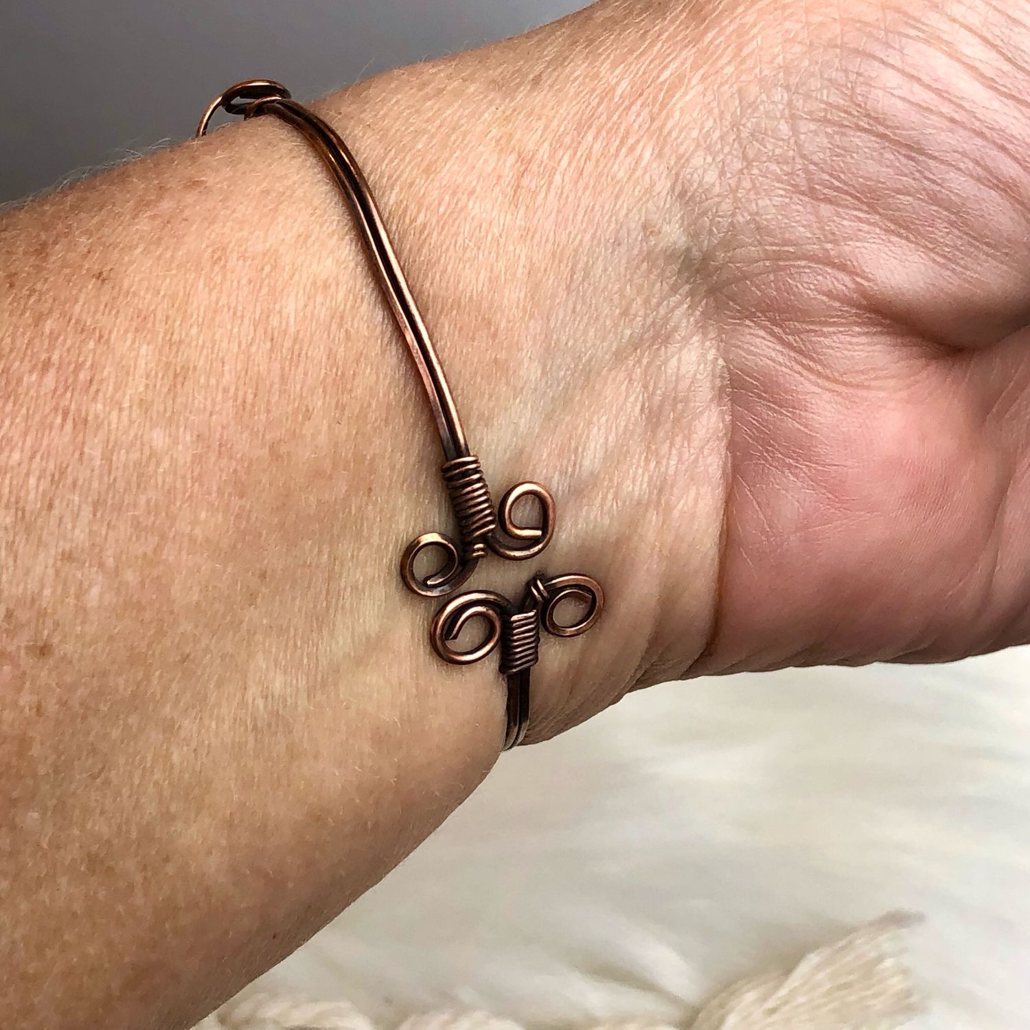 FIRE AGATE - Gemstone Adjustable Copper Bangle