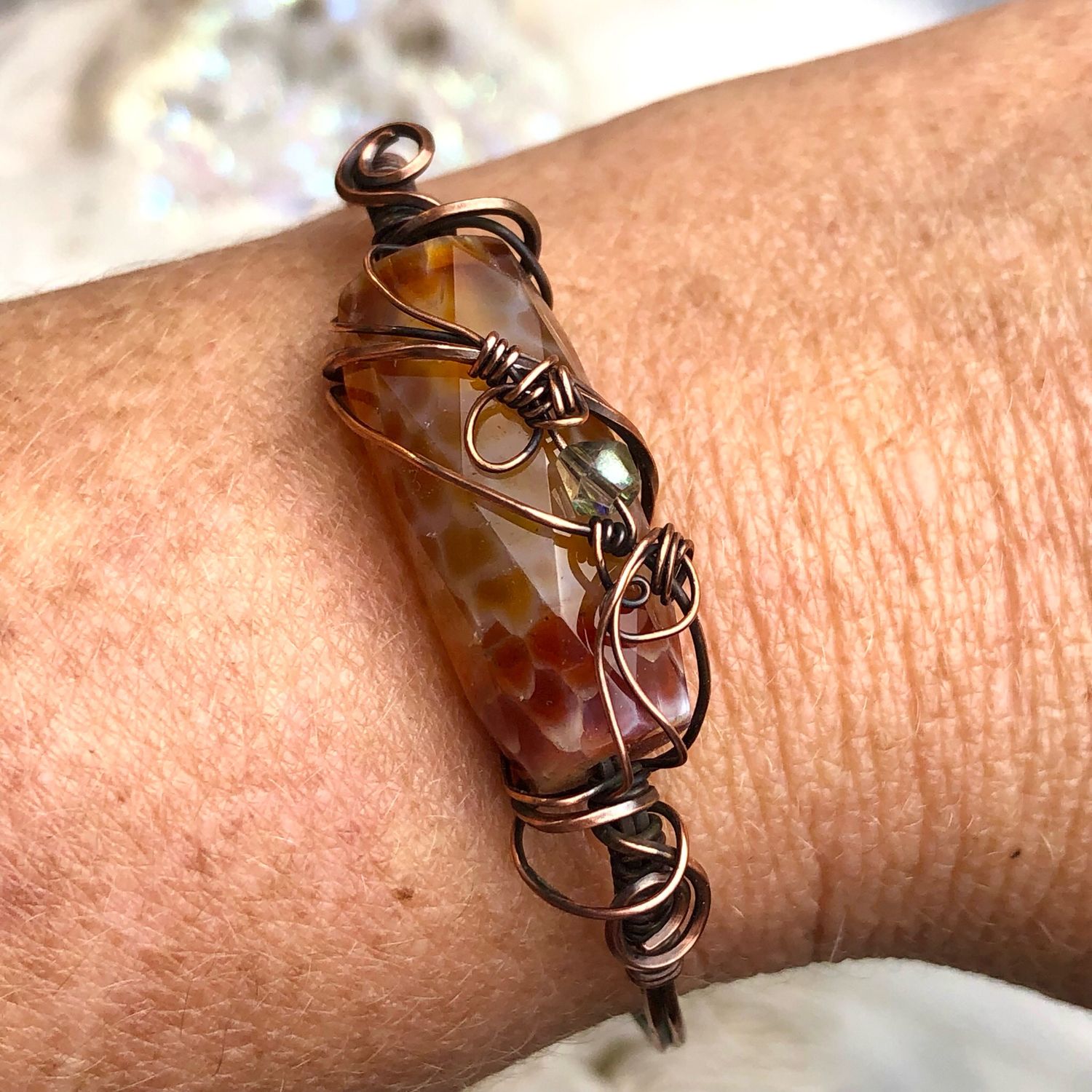 FIRE AGATE - Gemstone Adjustable Copper Bangle