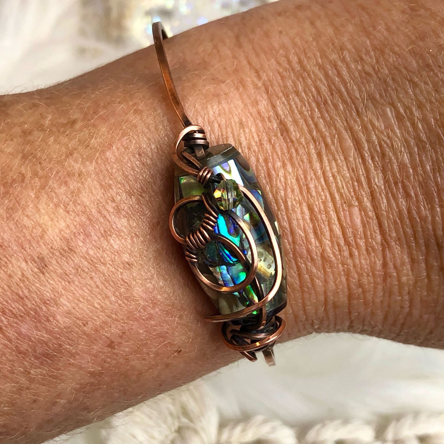 ABALONE SHELL - Adjustable Copper Bangle