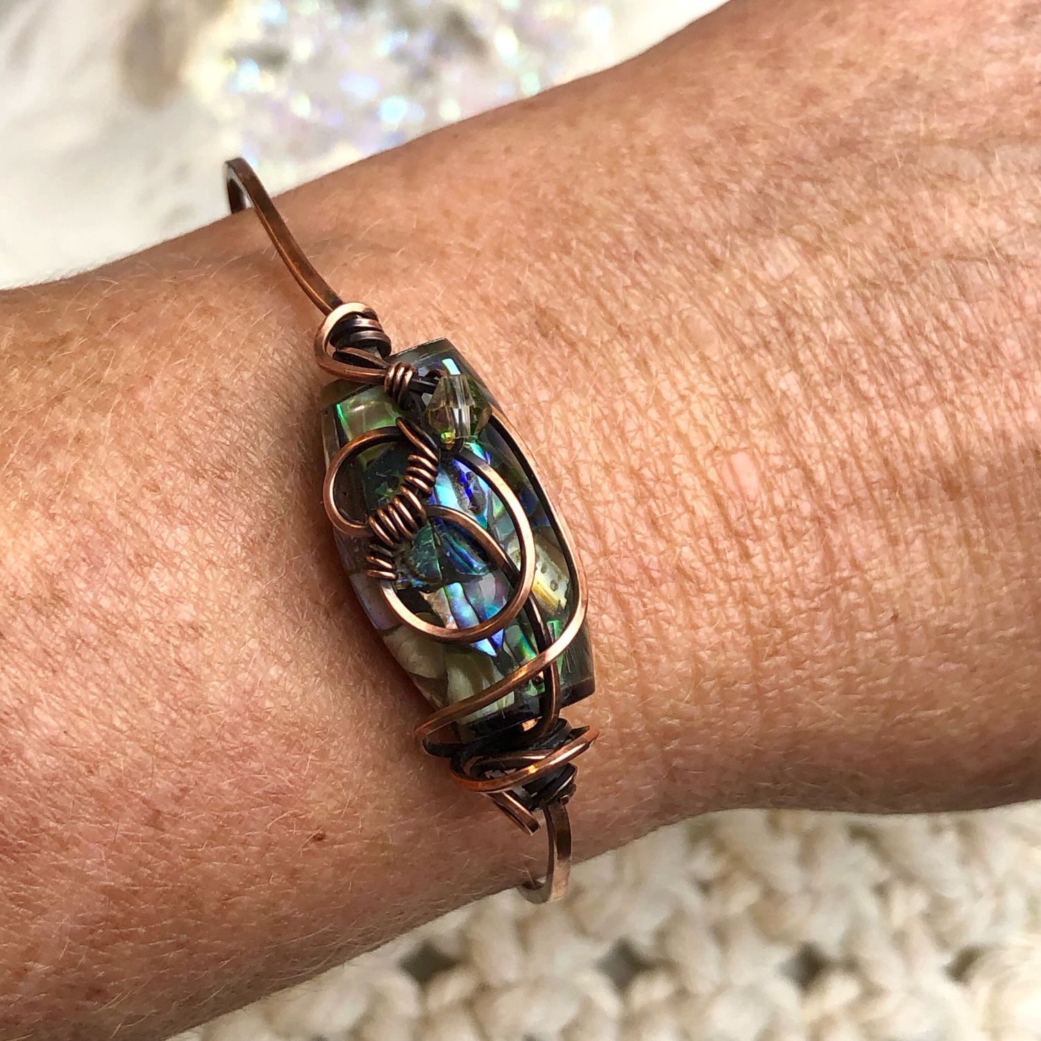 ABALONE SHELL - Adjustable Copper Bangle