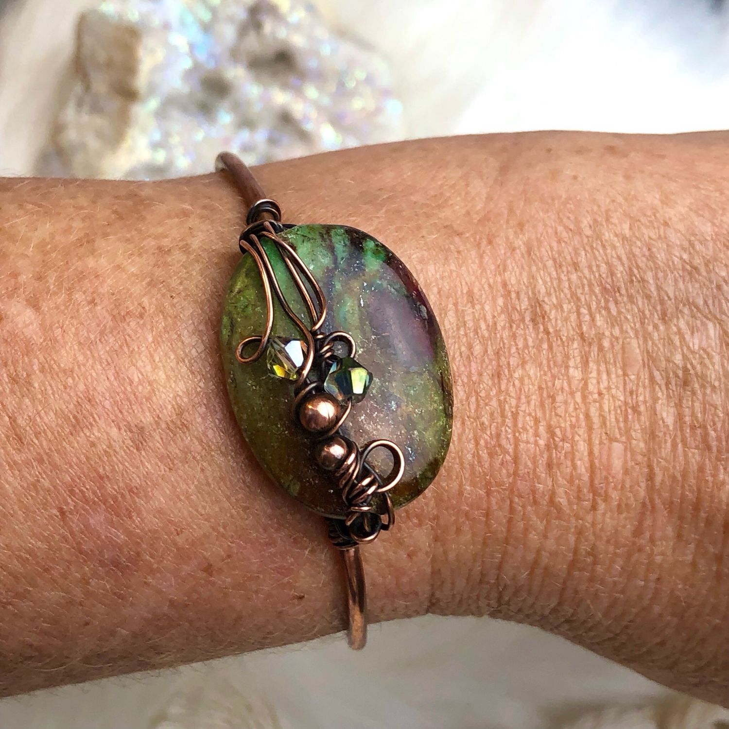 RUBY FUSHITE - Gemstone Adjustable Copper Bangle