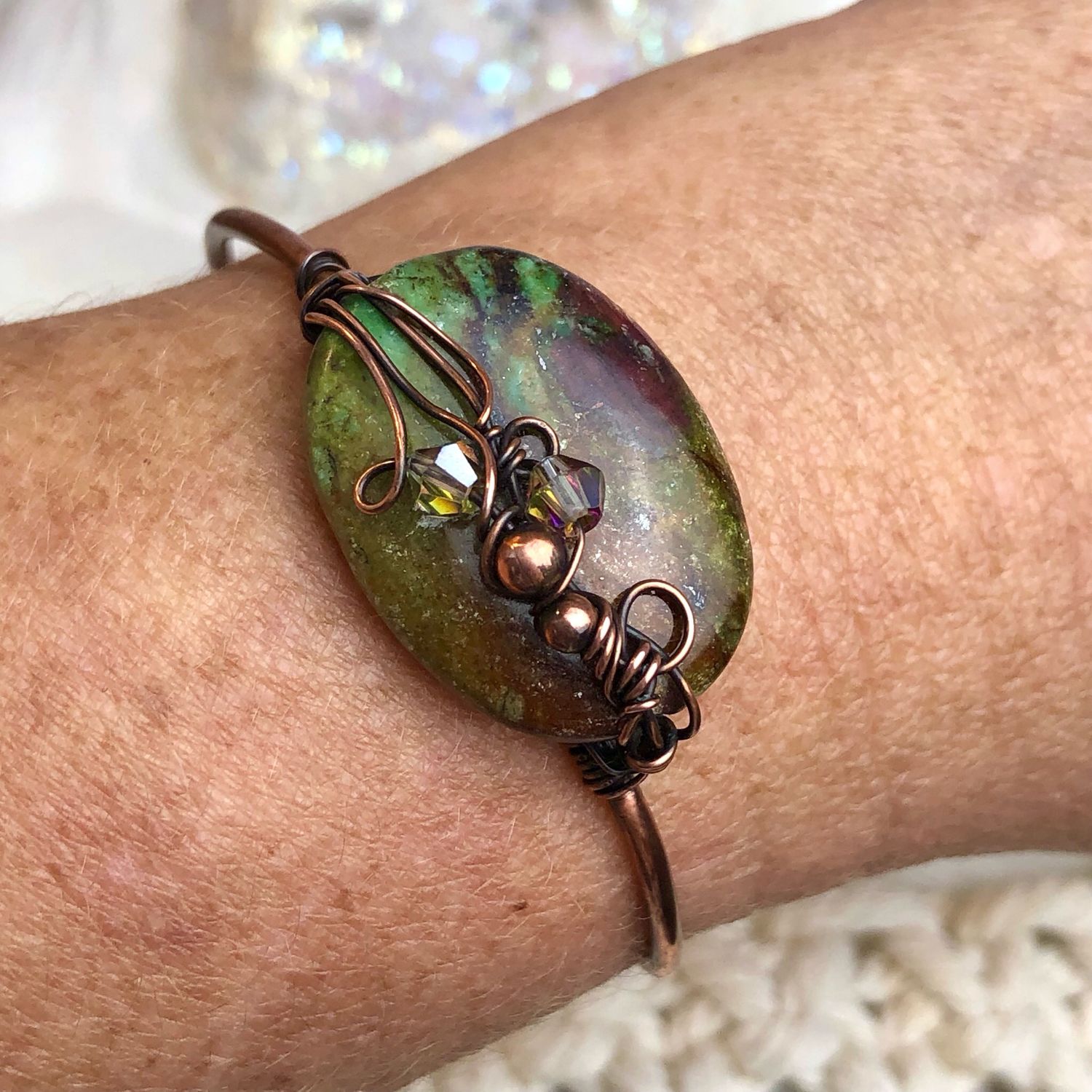RUBY FUSHITE - Gemstone Adjustable Copper Bangle