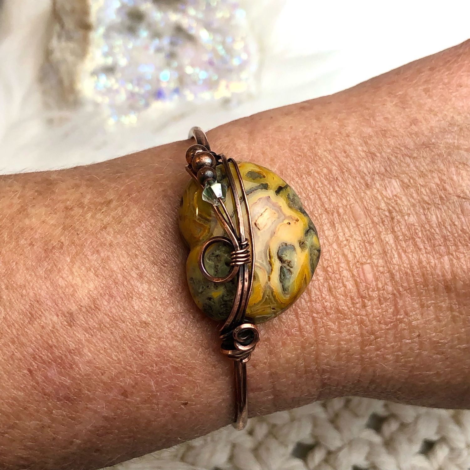 CRAZY LACE AGATE - Gemstone Adjustable Copper Bangle