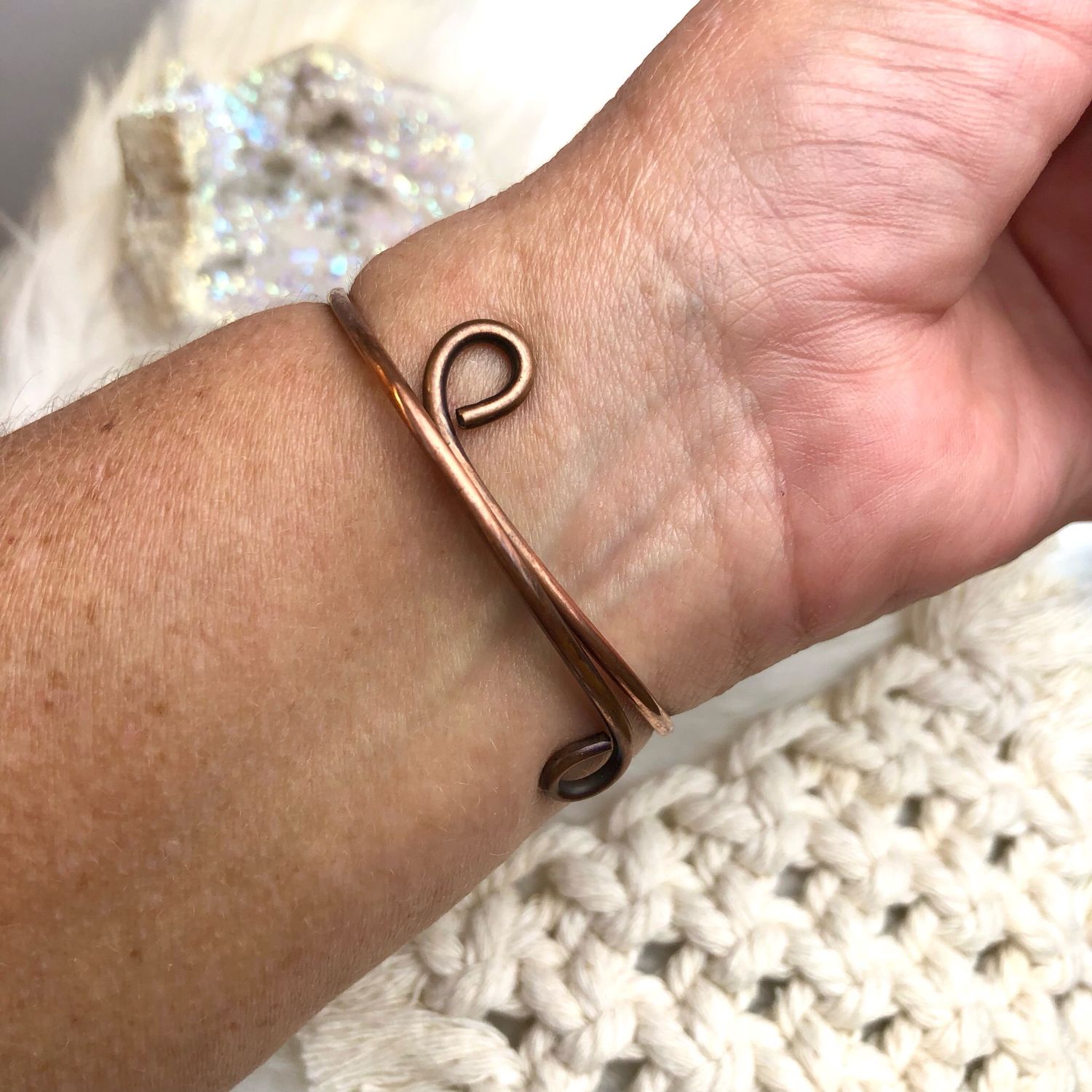 CRAZY LACE AGATE - Gemstone Adjustable Copper Bangle