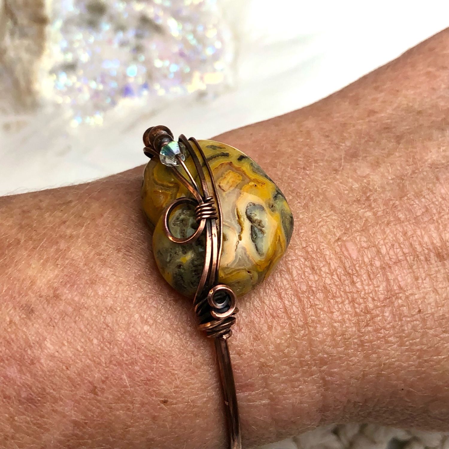 CRAZY LACE AGATE - Gemstone Adjustable Copper Bangle
