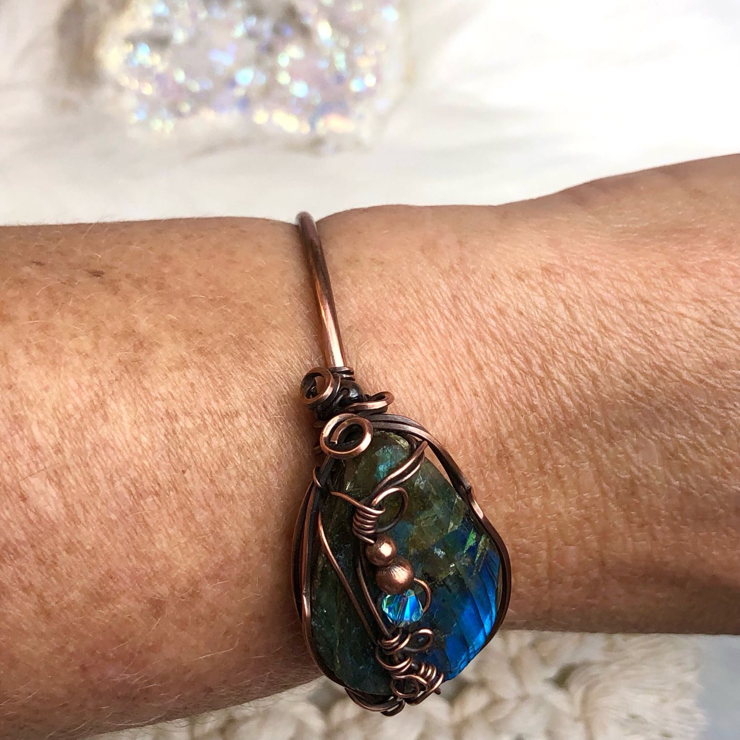 LABRADORITE - Gemstone Adjustable Copper Bangle