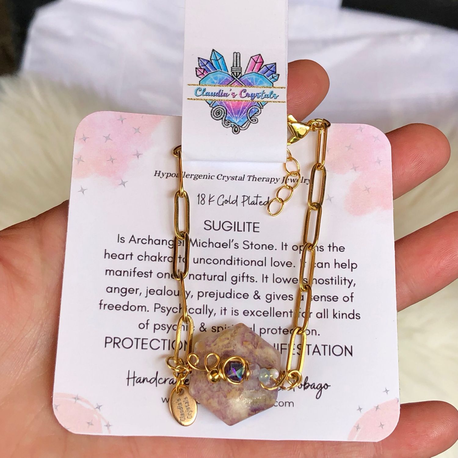 SUGILITE - Gemstone Adjustable Bracelet - 18k Gold Plated