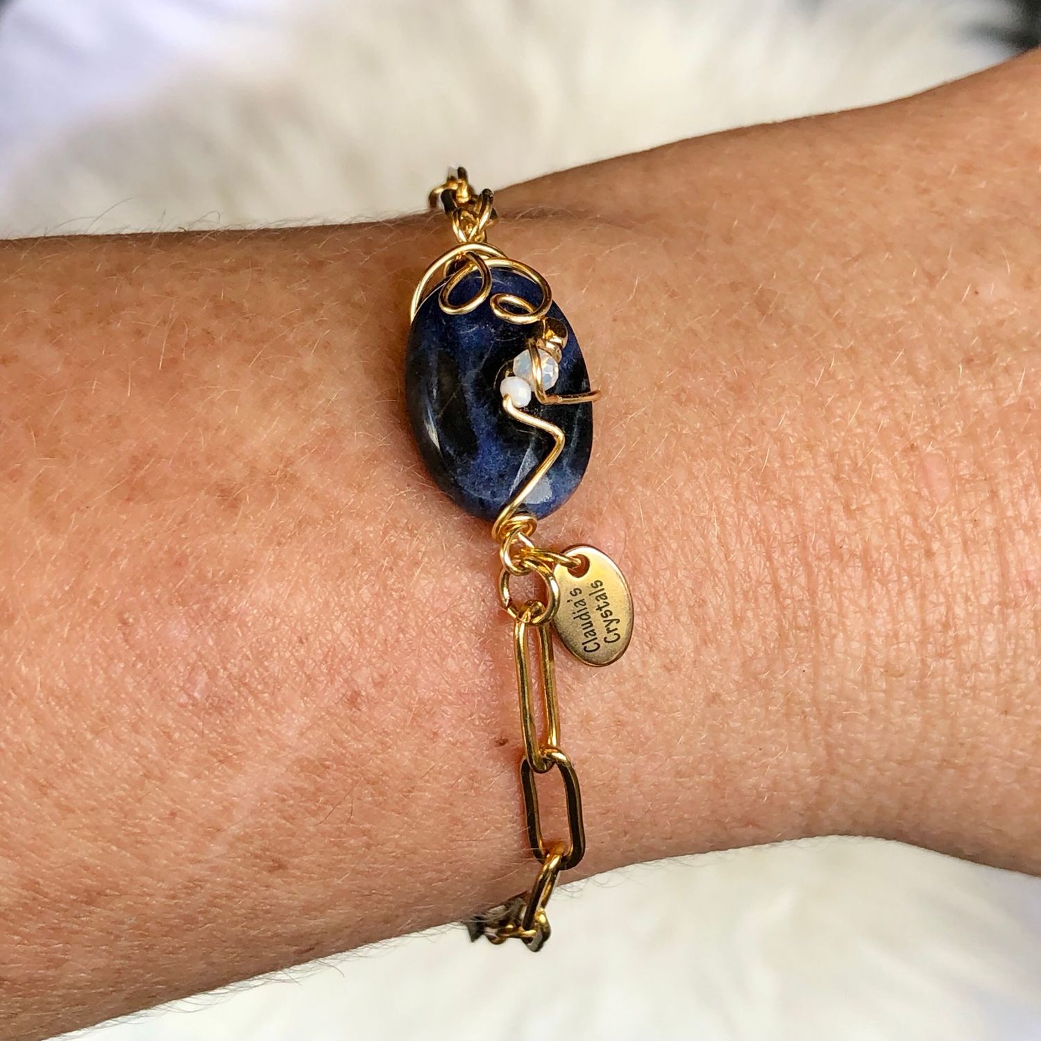 SODALITE - Gemstone Adjustable Bracelet - 18k Gold Plated