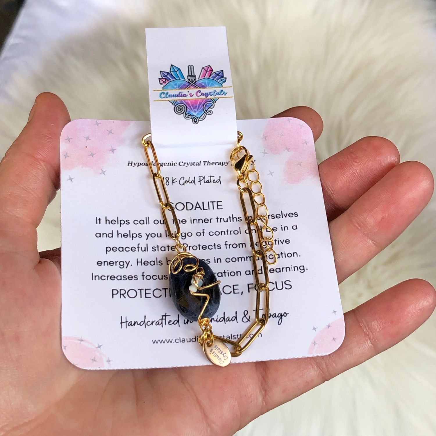 SODALITE - Gemstone Adjustable Bracelet - 18k Gold Plated