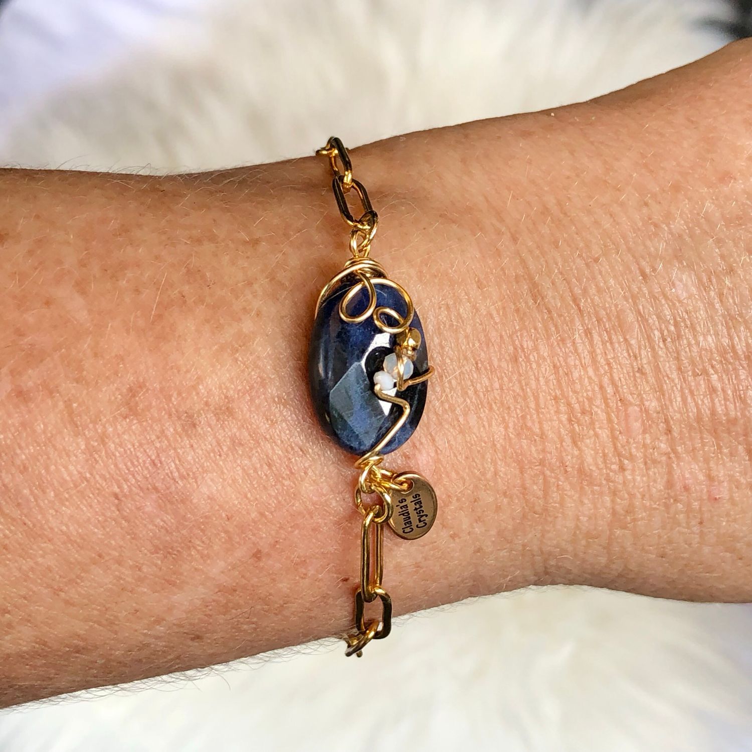 SODALITE - Gemstone Adjustable Bracelet - 18k Gold Plated