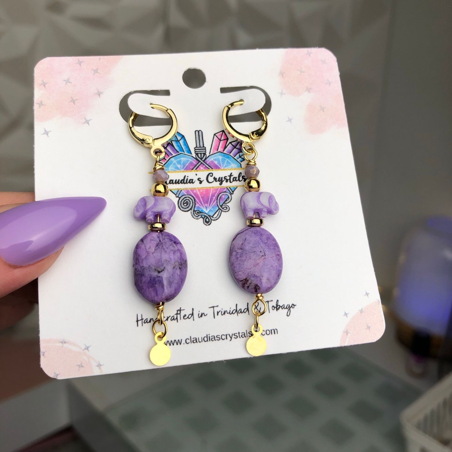PURPLE CRAZY LACE AGATE - Crystal Therapy Earrings