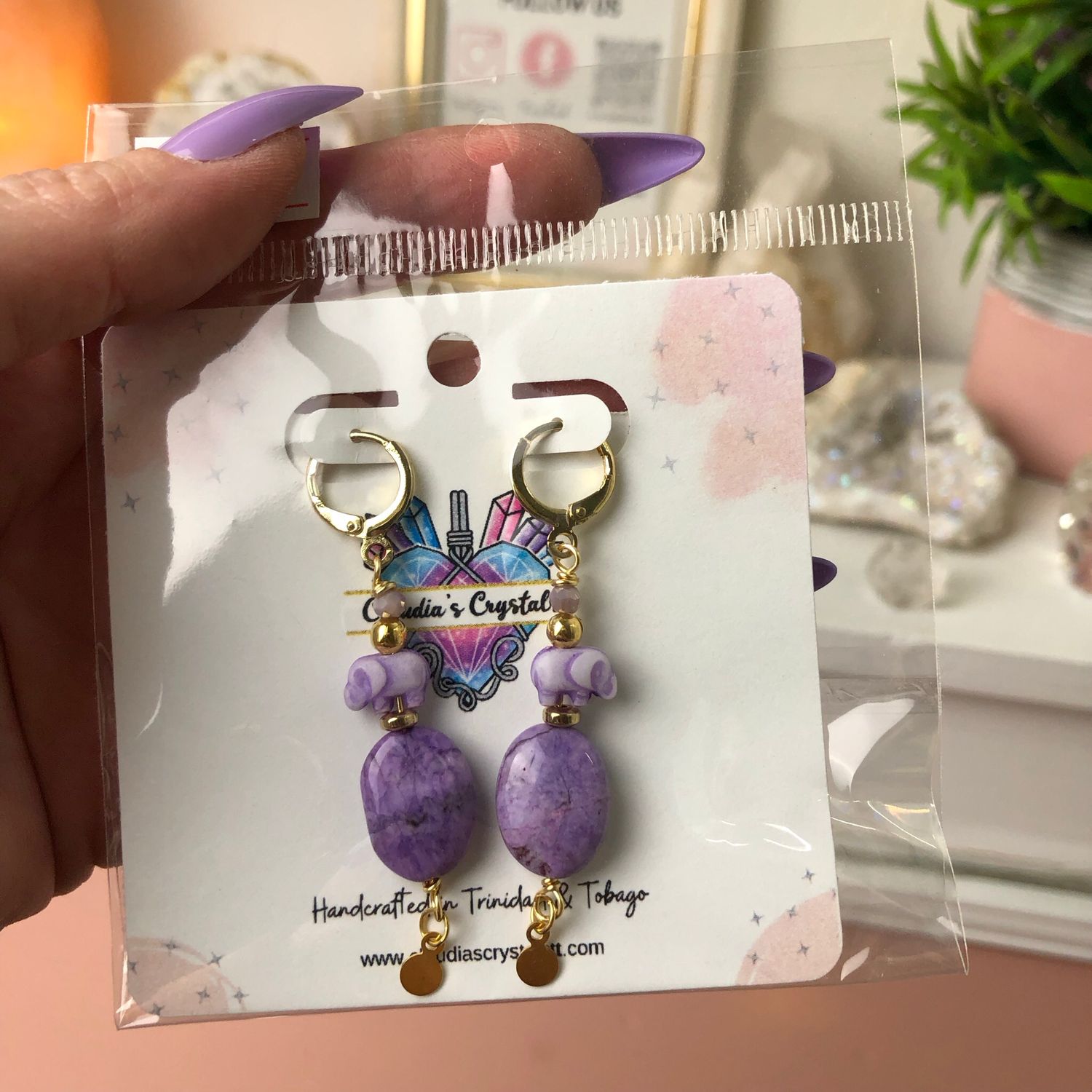 PURPLE CRAZY LACE AGATE - Crystal Therapy Earrings