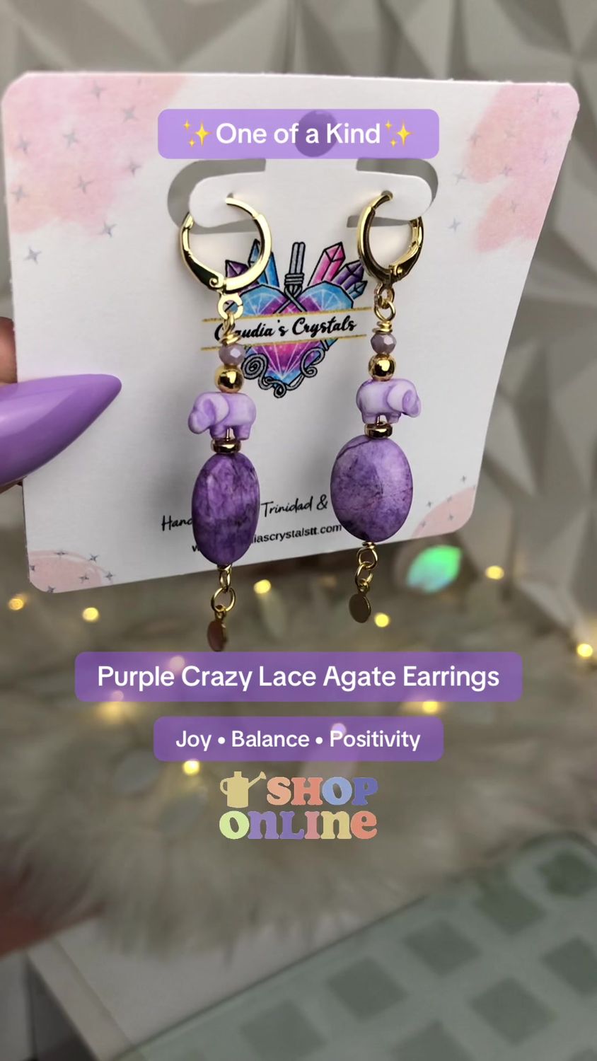 PURPLE CRAZY LACE AGATE - Crystal Therapy Earrings