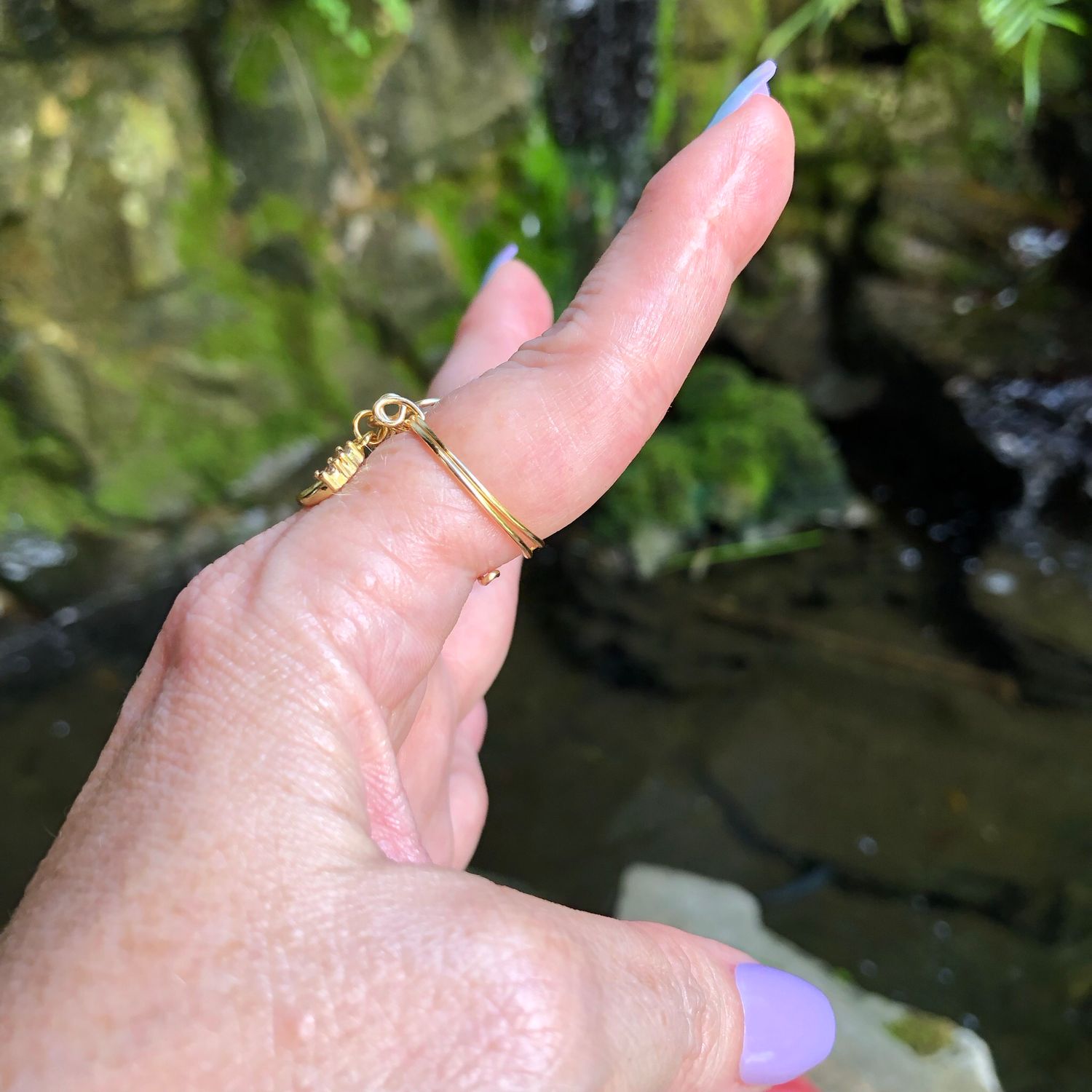 Crescent Moon Charm Ring – Adjustable Gold Plated