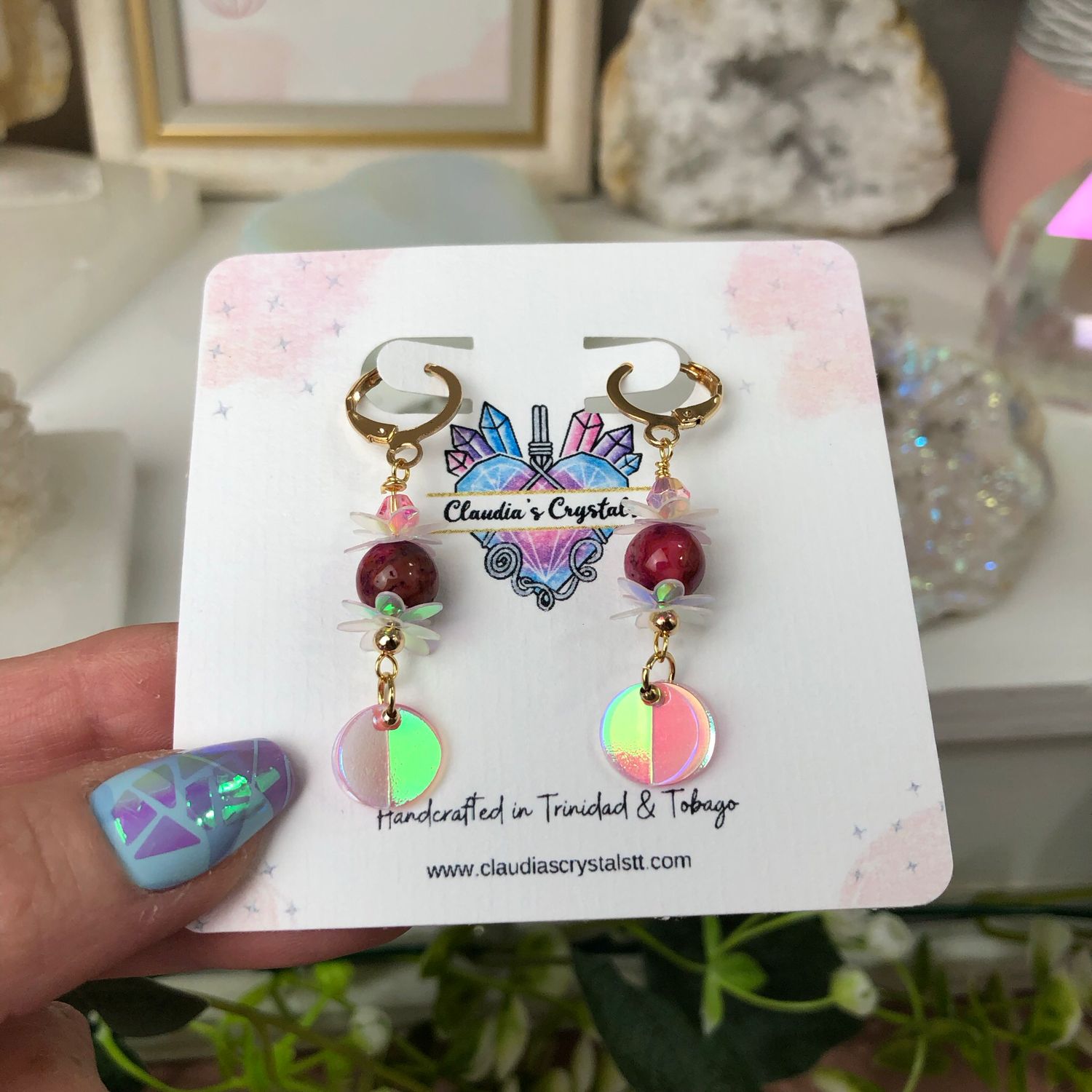 PINK CRAZY LACE AGATE - Crystal Therapy Earrings - Gold Plated