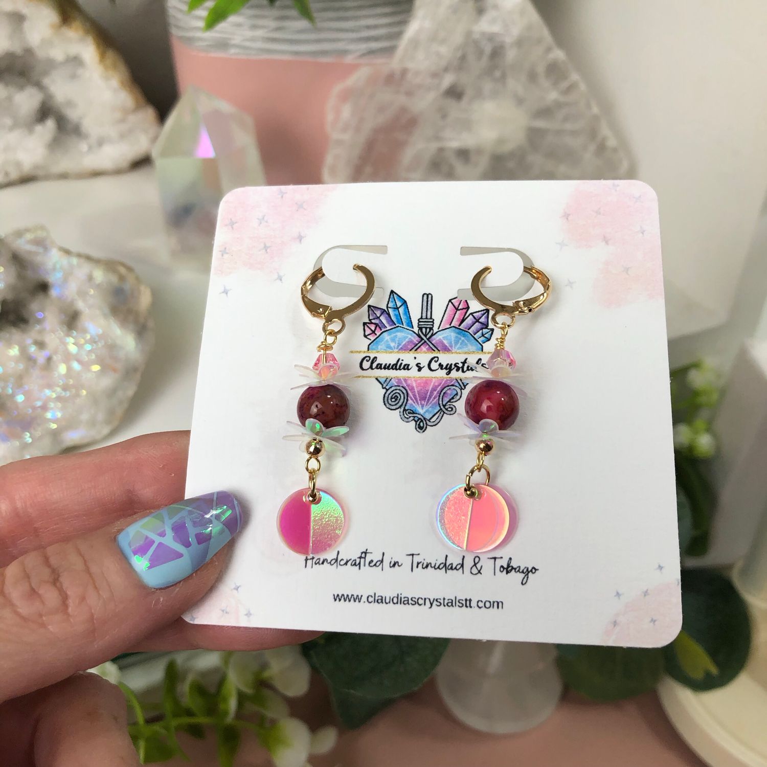 PINK CRAZY LACE AGATE - Crystal Therapy Earrings - Gold Plated